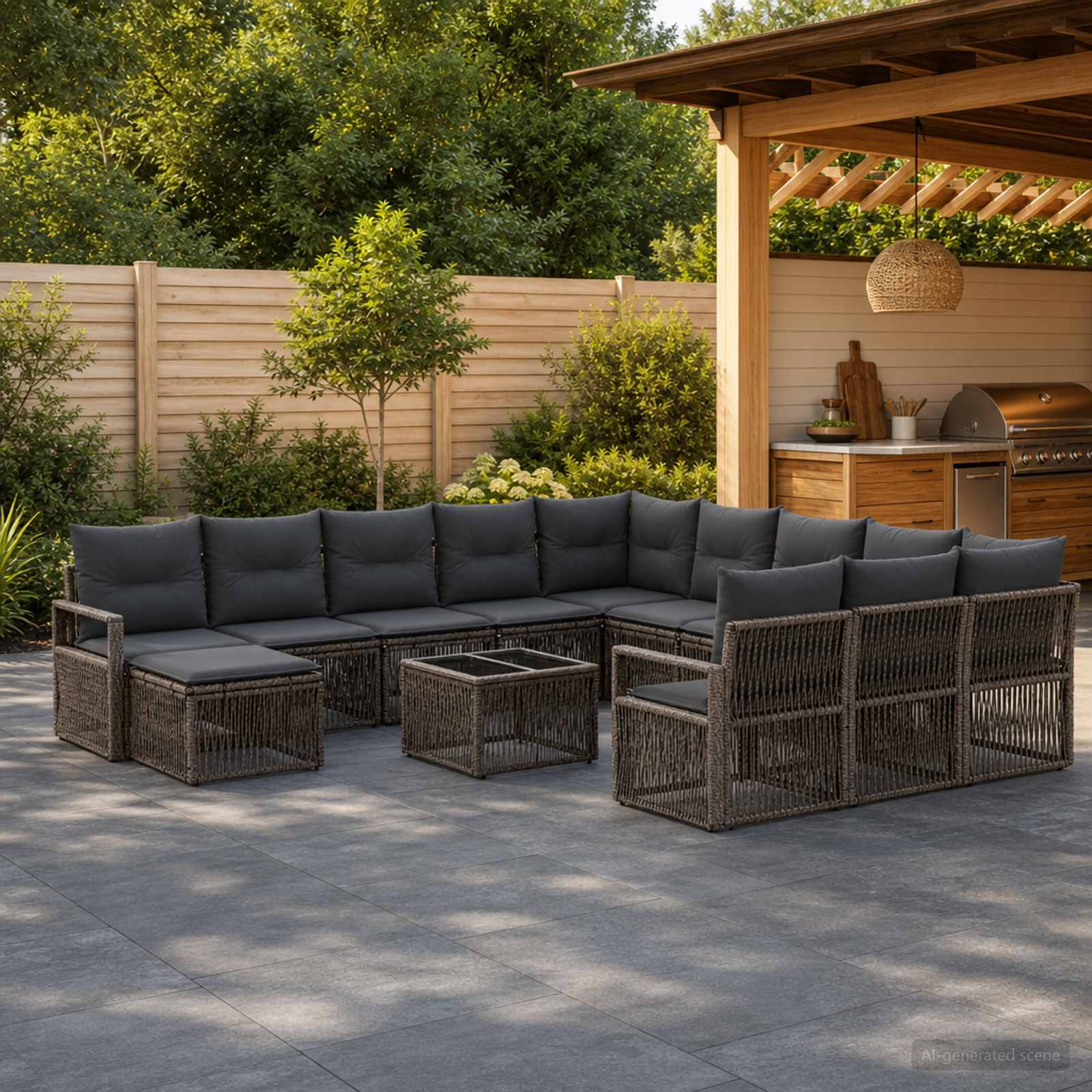 Tuinbankenset 13 pcs Grijs poly rattan – afbeelding 1