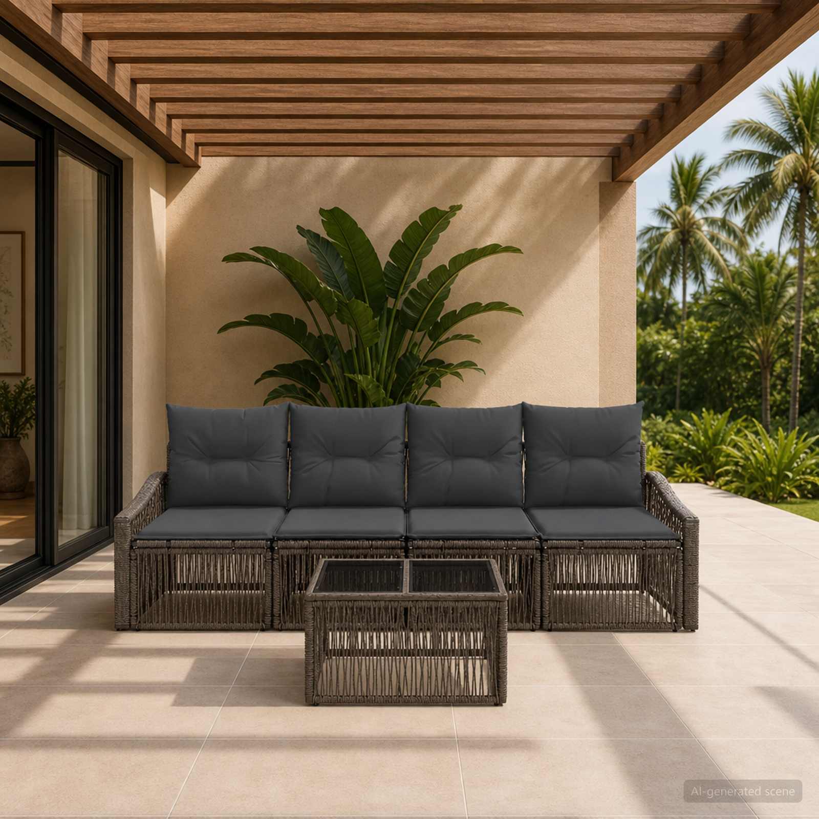 Tuinbankenset 5 pcs Grijs poly rattan – afbeelding 1