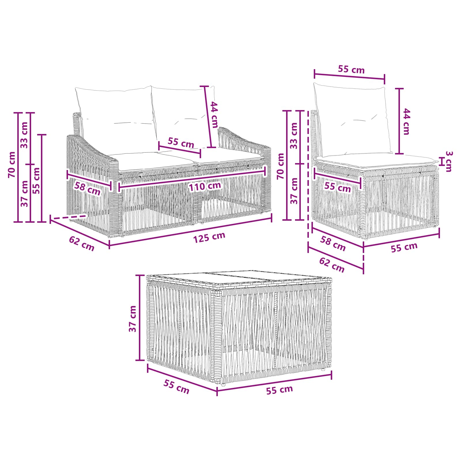 Tuinbankenset 5 pcs Grijs poly rattan – afbeelding 9