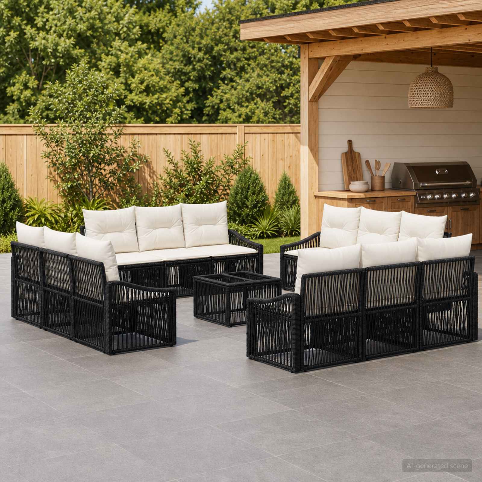 Tuinbankenset 13 pcs Zwart poly rattan – afbeelding 1
