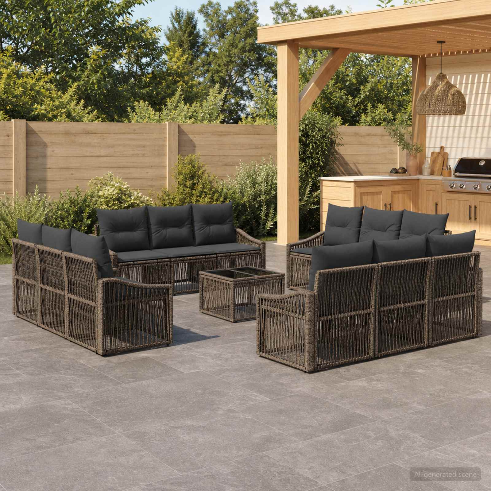 Tuinbankenset 13 pcs Grijs poly rattan – afbeelding 1