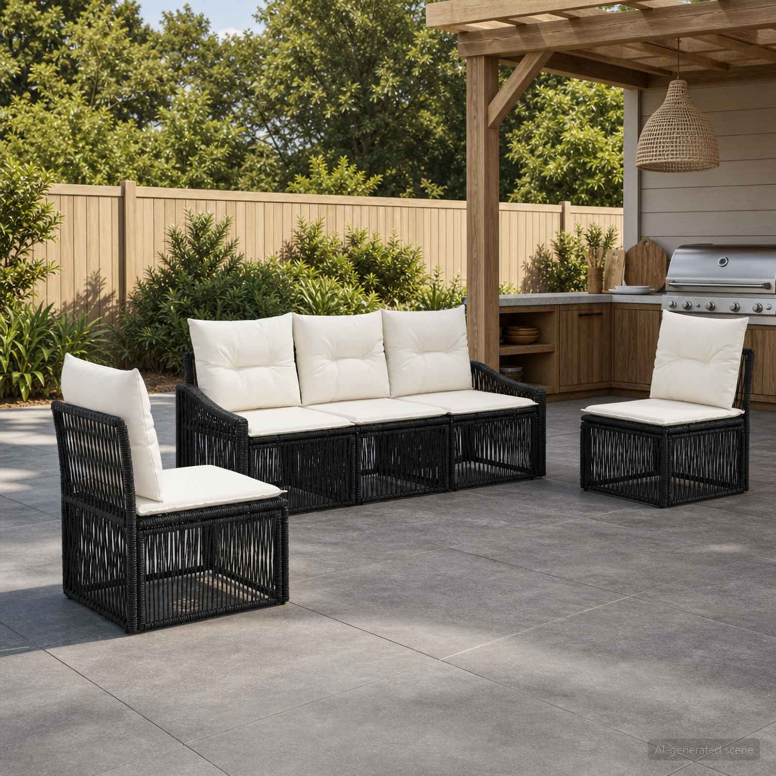 Tuinbankenset 5 pcs Zwart poly rattan – afbeelding 1