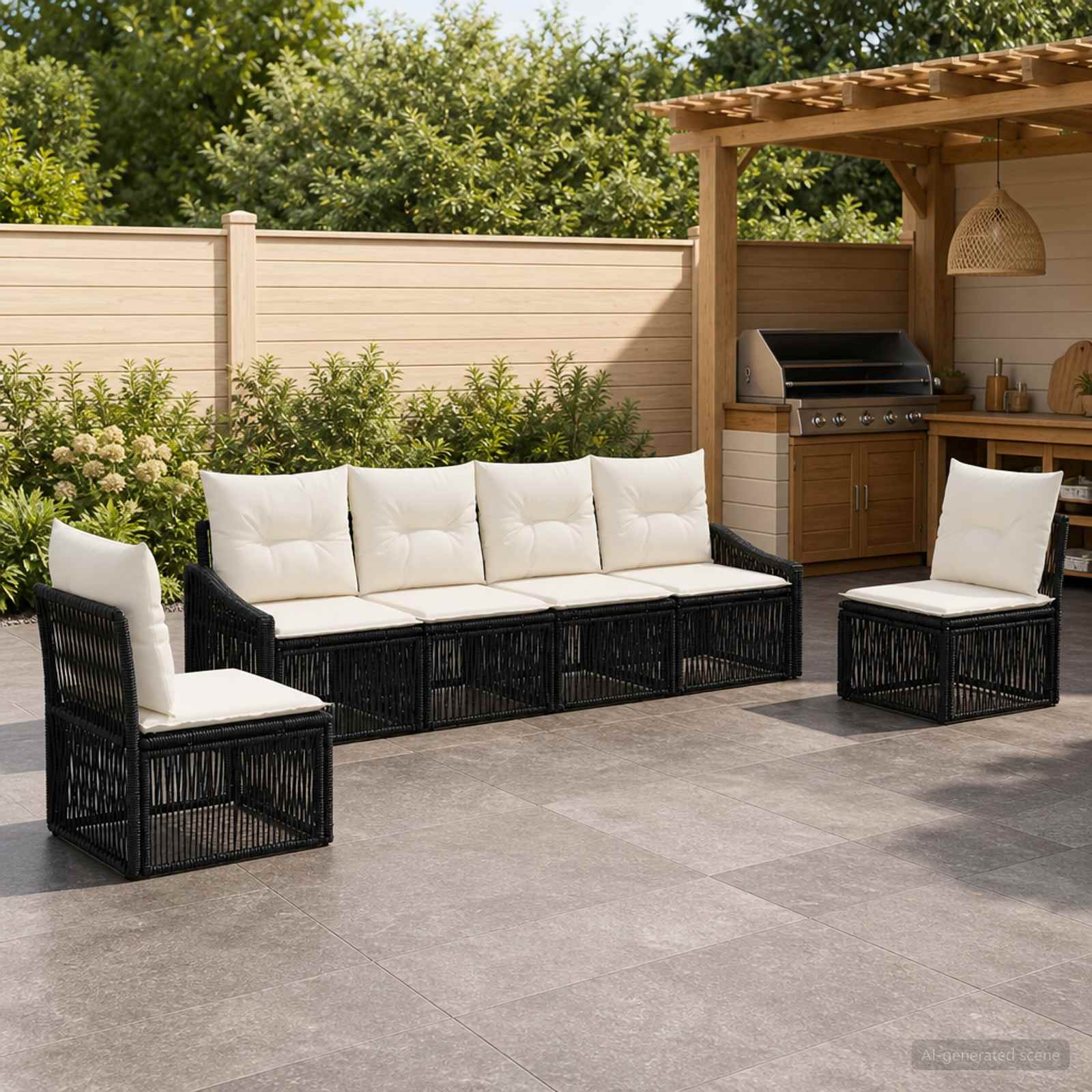 Tuinbankenset 6 pcs Zwart poly rattan – afbeelding 1