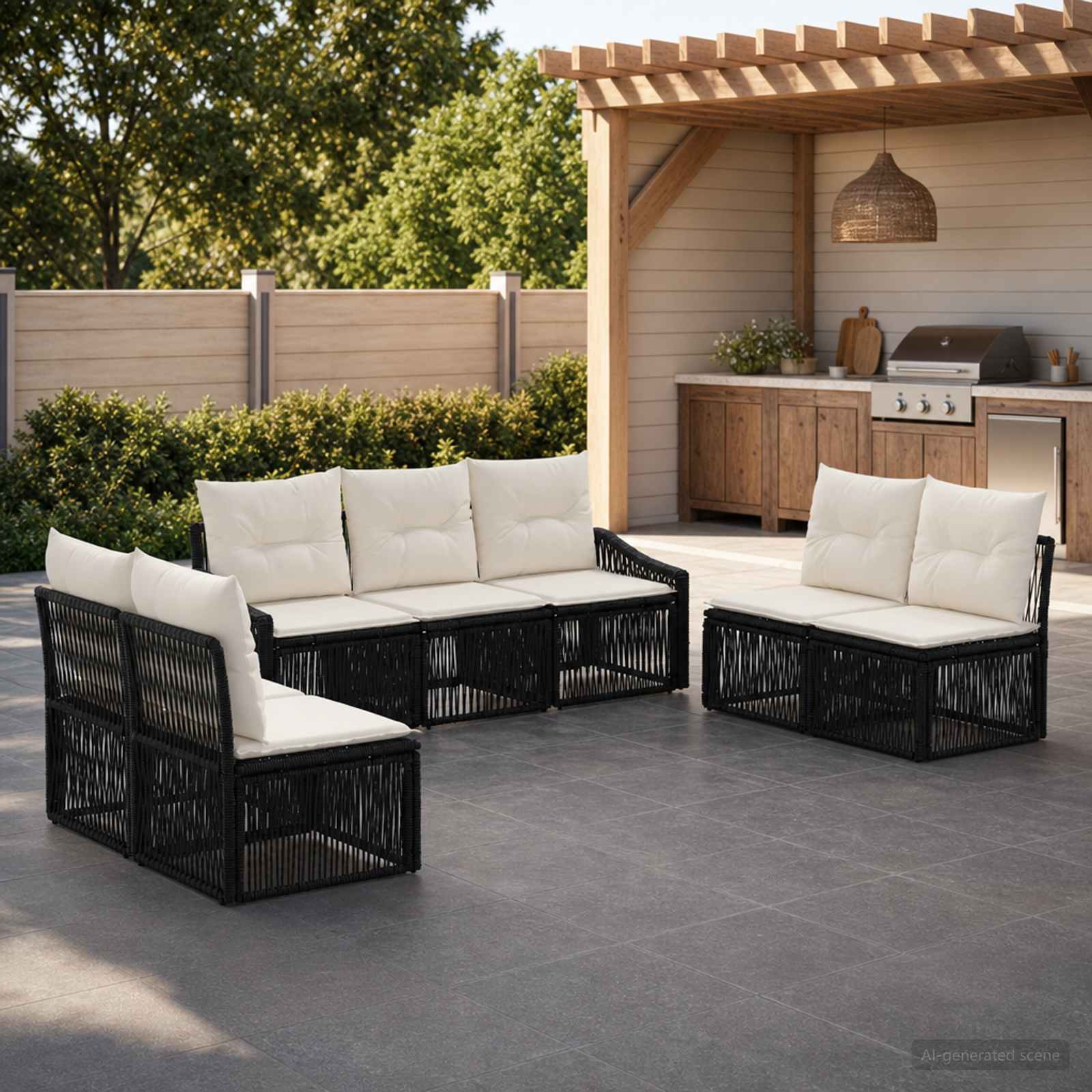 Tuinbankenset 7 pcs Zwart poly rattan – afbeelding 1