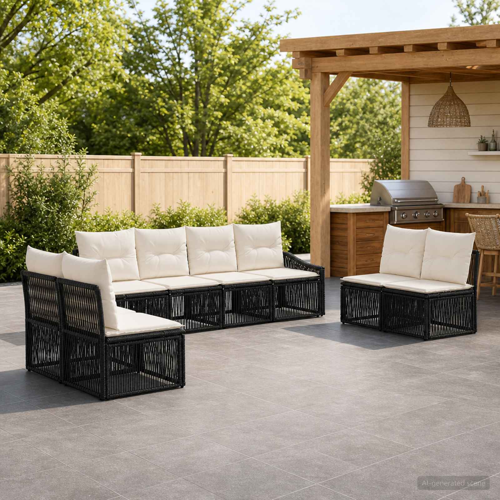 Tuinbankenset 8 pcs Zwart poly rattan – afbeelding 1