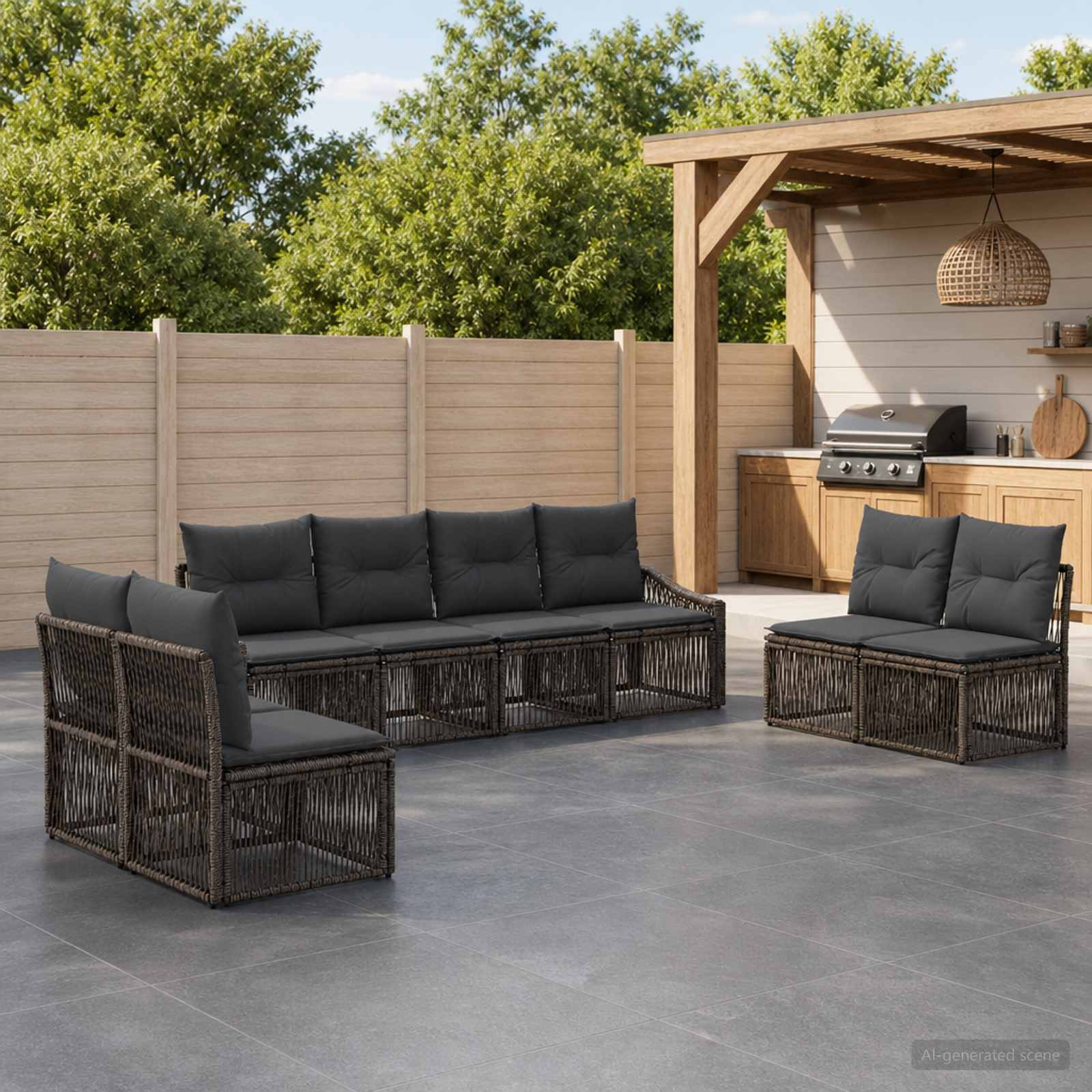Tuinbankenset 8 pcs Grijs poly rattan – afbeelding 1