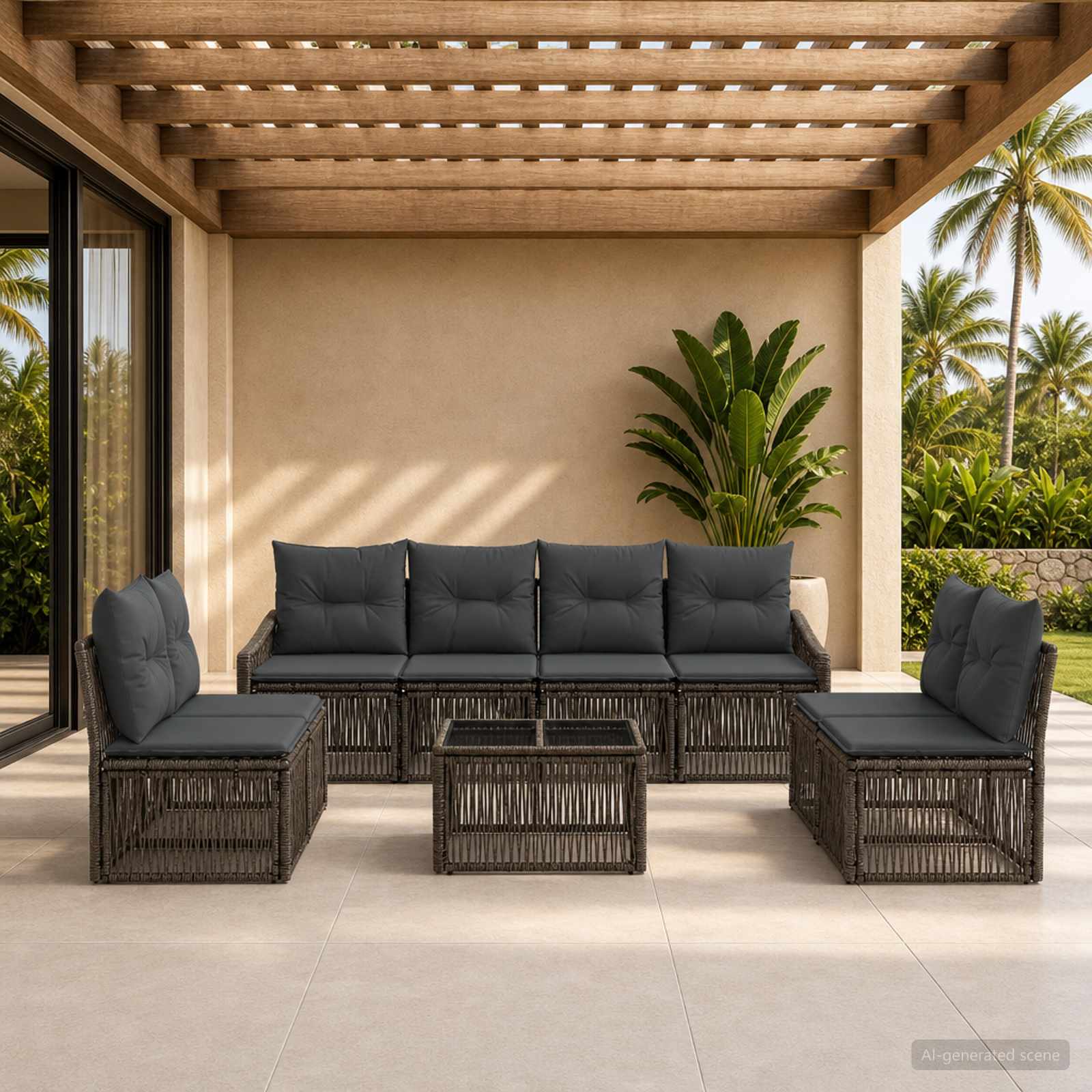 Tuinbankenset 9 pcs Grijs poly rattan – afbeelding 1