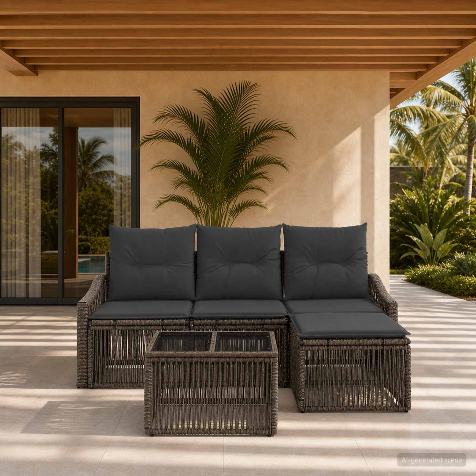 Tuinbankenset 5 pcs Grijs poly rattan – afbeelding 1