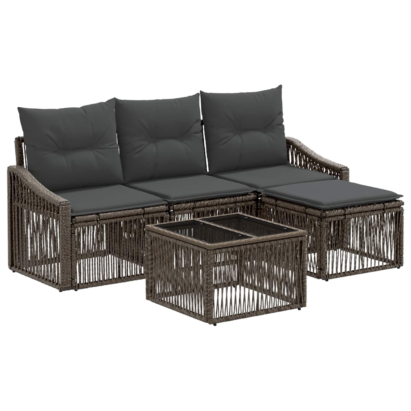 Tuinbankenset 5 pcs Grijs poly rattan – afbeelding 2
