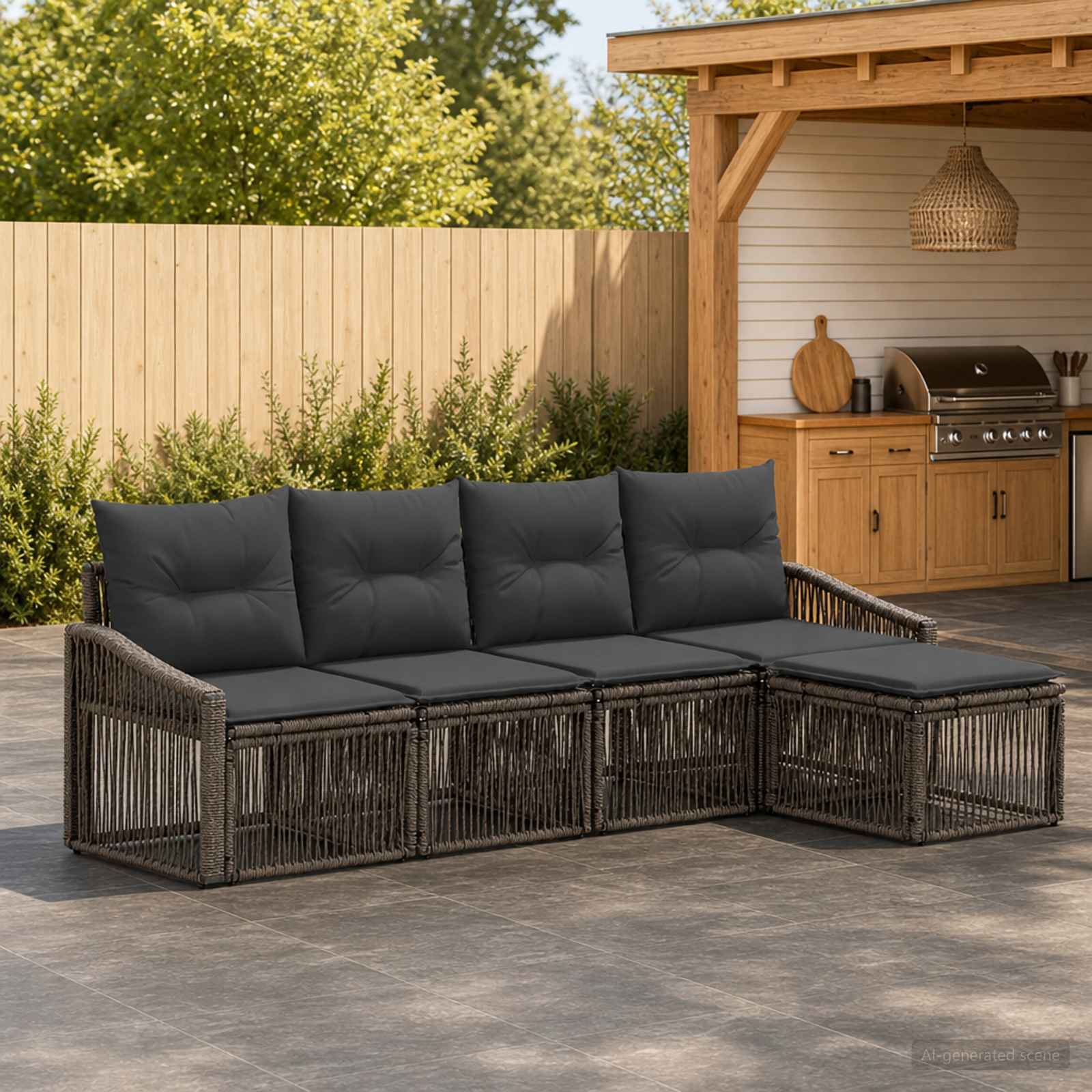 Tuinbankenset 5 pcs Grijs poly rattan – afbeelding 1