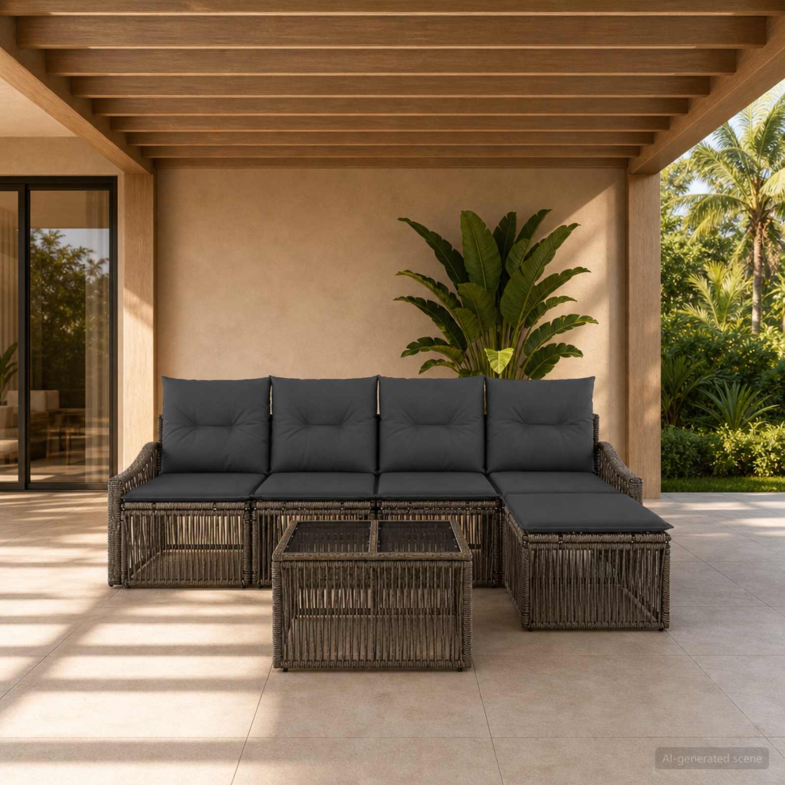 Tuinbankenset 6 pcs Grijs poly rattan – afbeelding 1