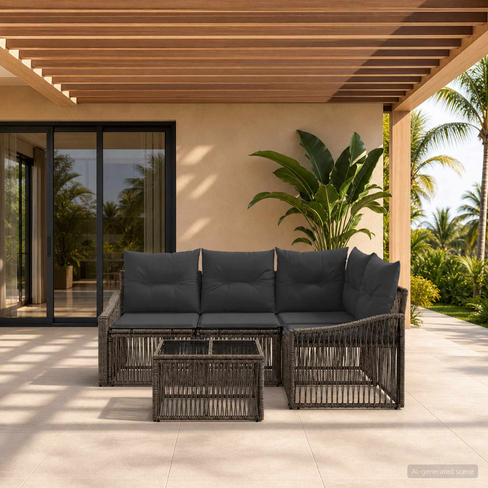 Tuinbankenset 5 pcs Grijs poly rattan – afbeelding 1