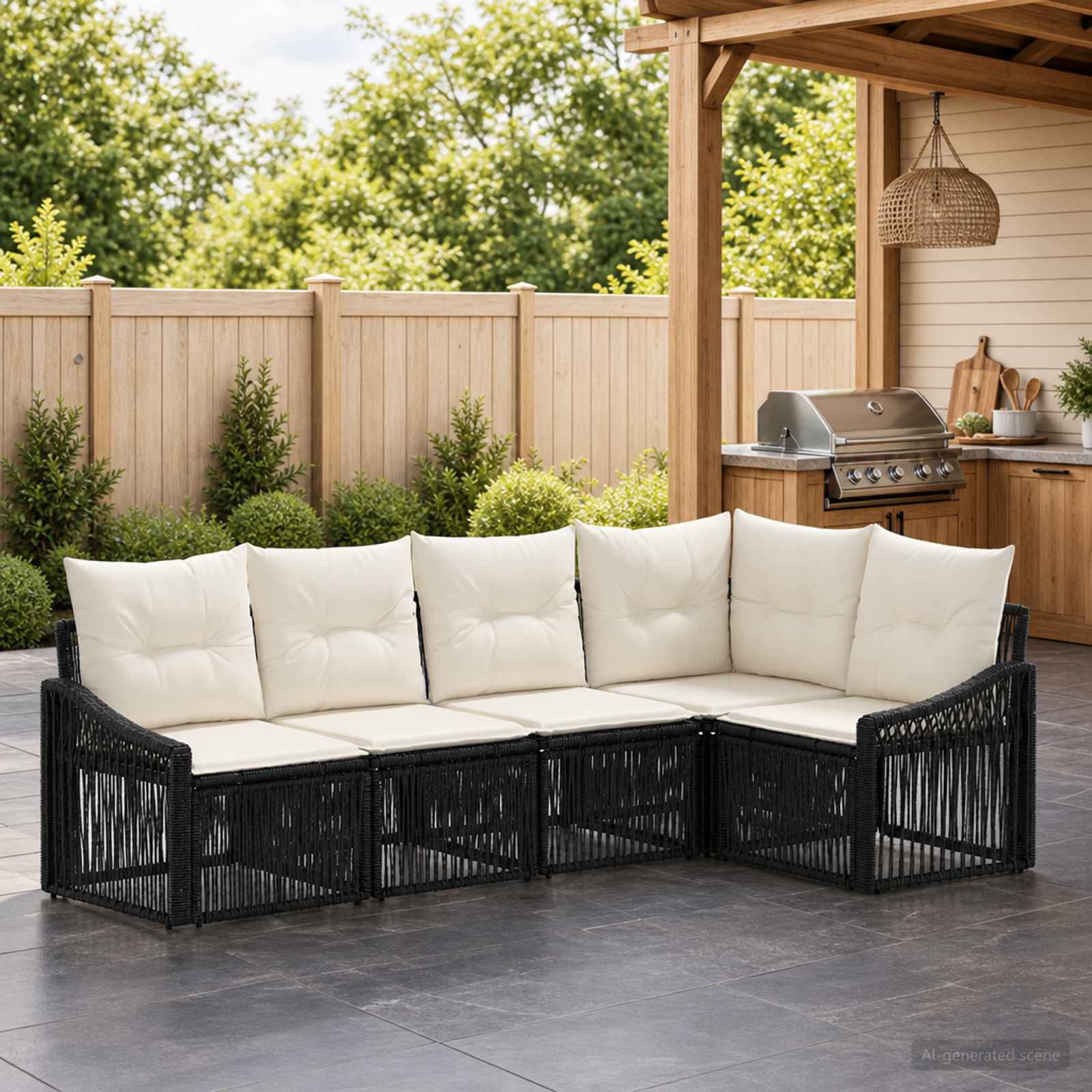 Tuinbankenset 5 pcs Zwart poly rattan – afbeelding 1