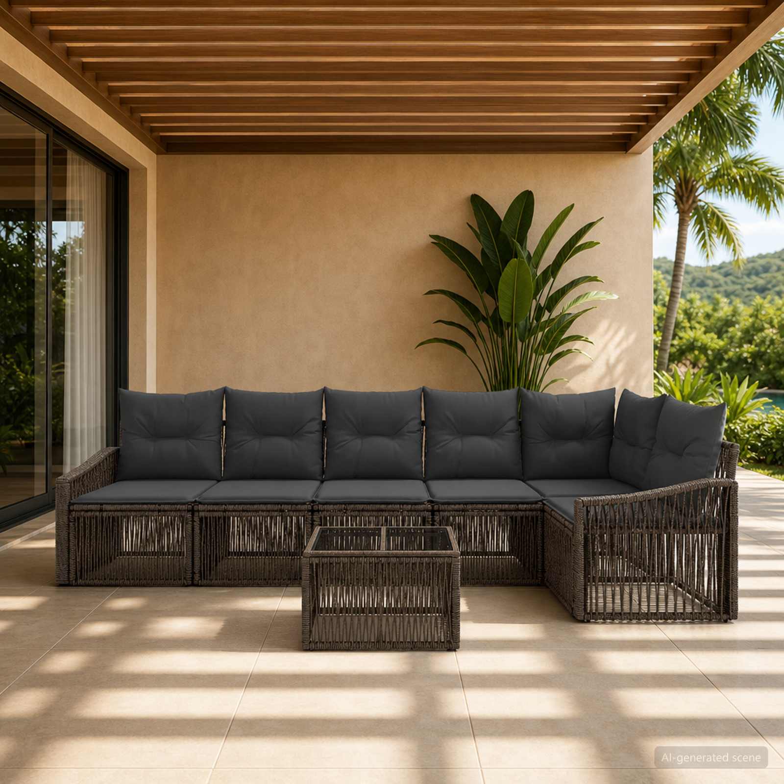 Tuinbankenset 7 pcs Grijs poly rattan