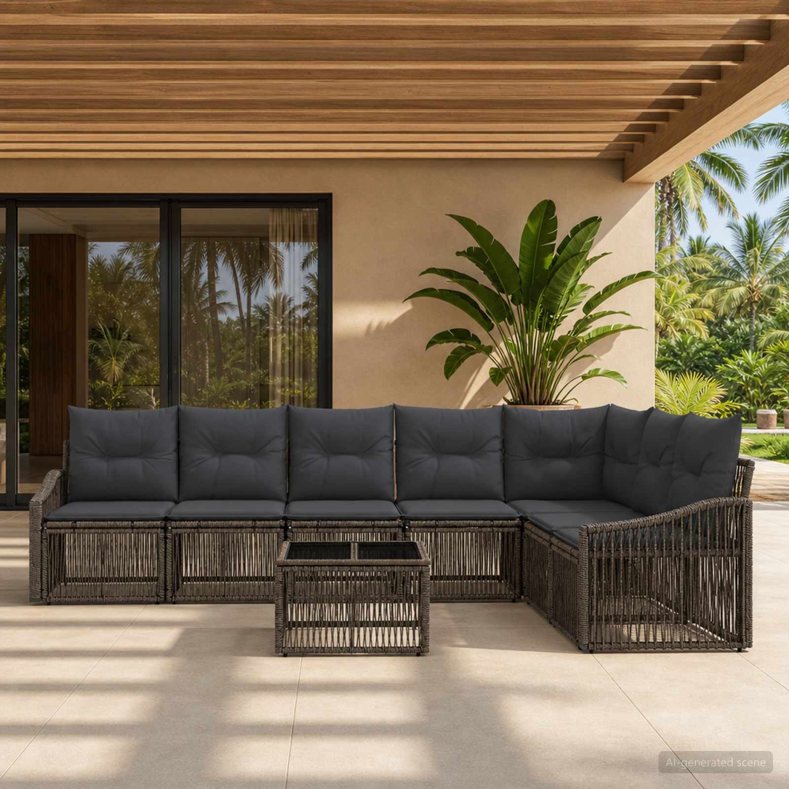Tuinbankenset 8 pcs Grijs poly rattan – afbeelding 1