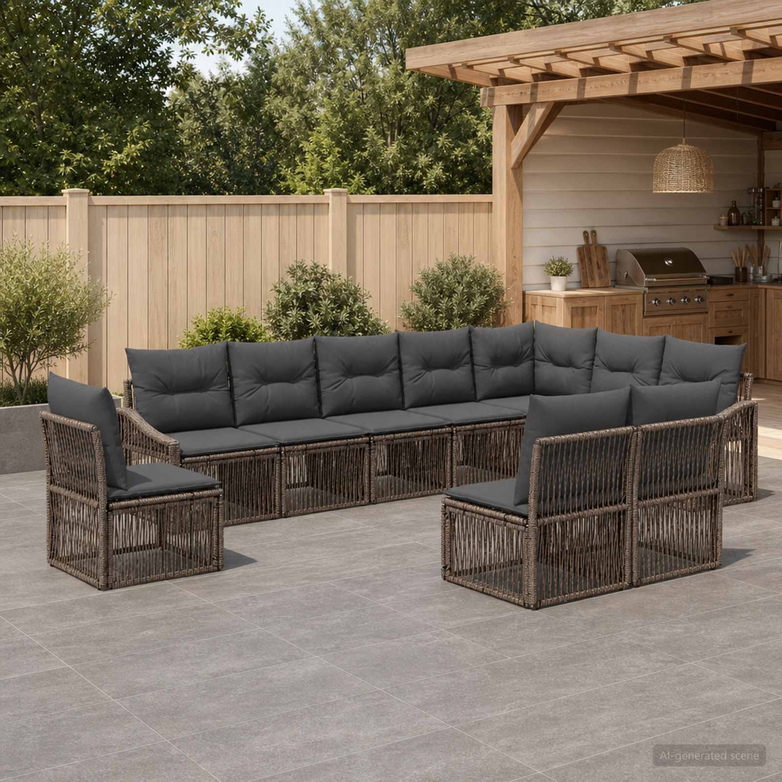 Tuinbankenset 10 pcs Grijs poly rattan – afbeelding 1