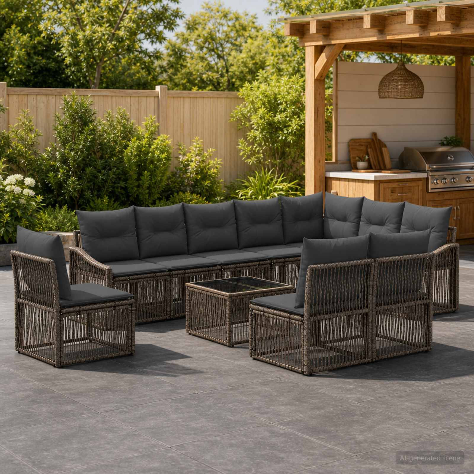 Tuinbankenset 11 pcs Grijs poly rattan – afbeelding 1