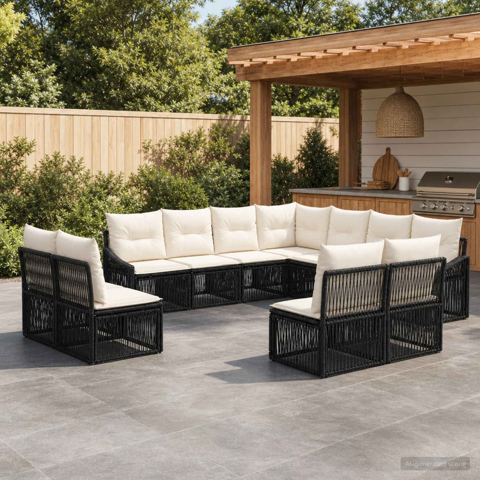 Tuinbankenset 11 pcs Zwart poly rattan – afbeelding 1