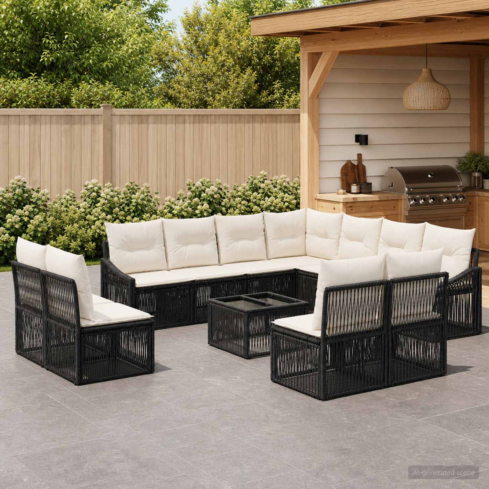 Tuinbankenset 12 pcs Zwart poly rattan – afbeelding 1