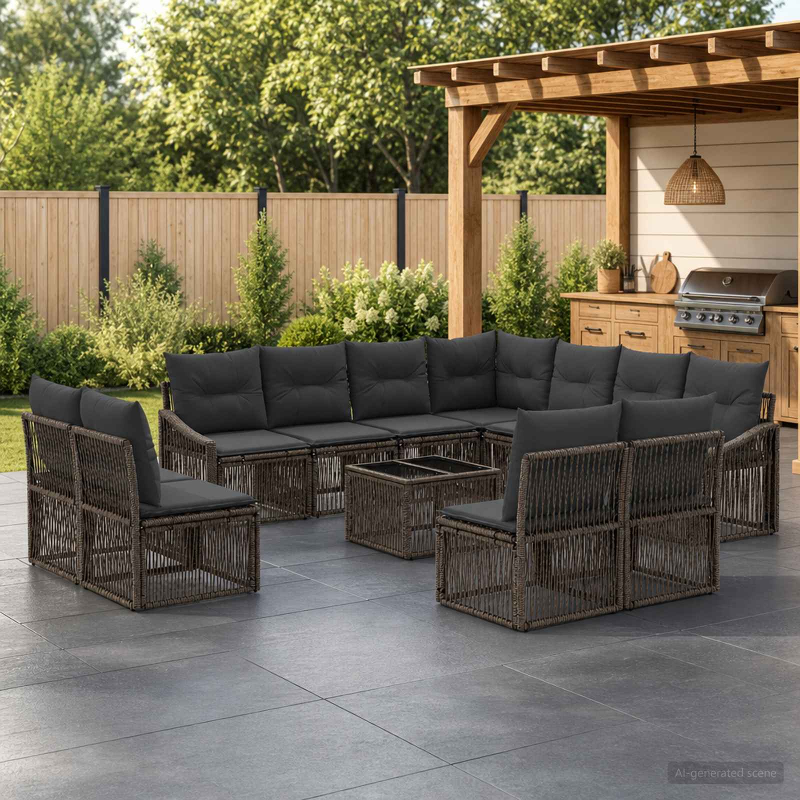 Tuinbankenset 12 pcs Grijs poly rattan – afbeelding 1