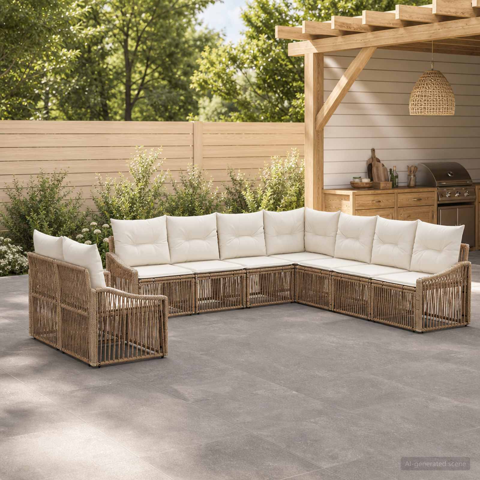 Tuinbankenset 9 pcs Beige poly rattan – afbeelding 1