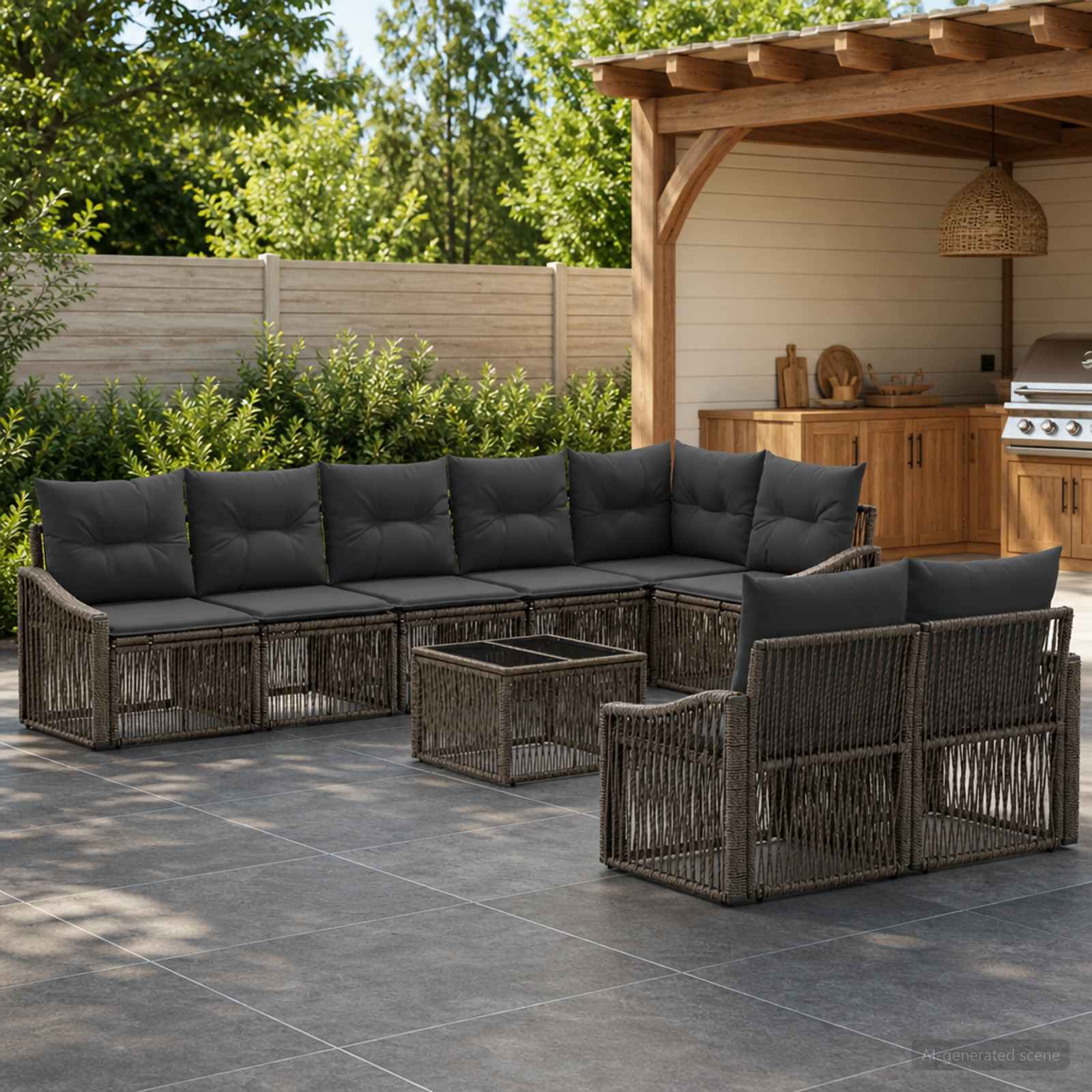 Tuinbankenset 9 pcs Grijs poly rattan – afbeelding 1