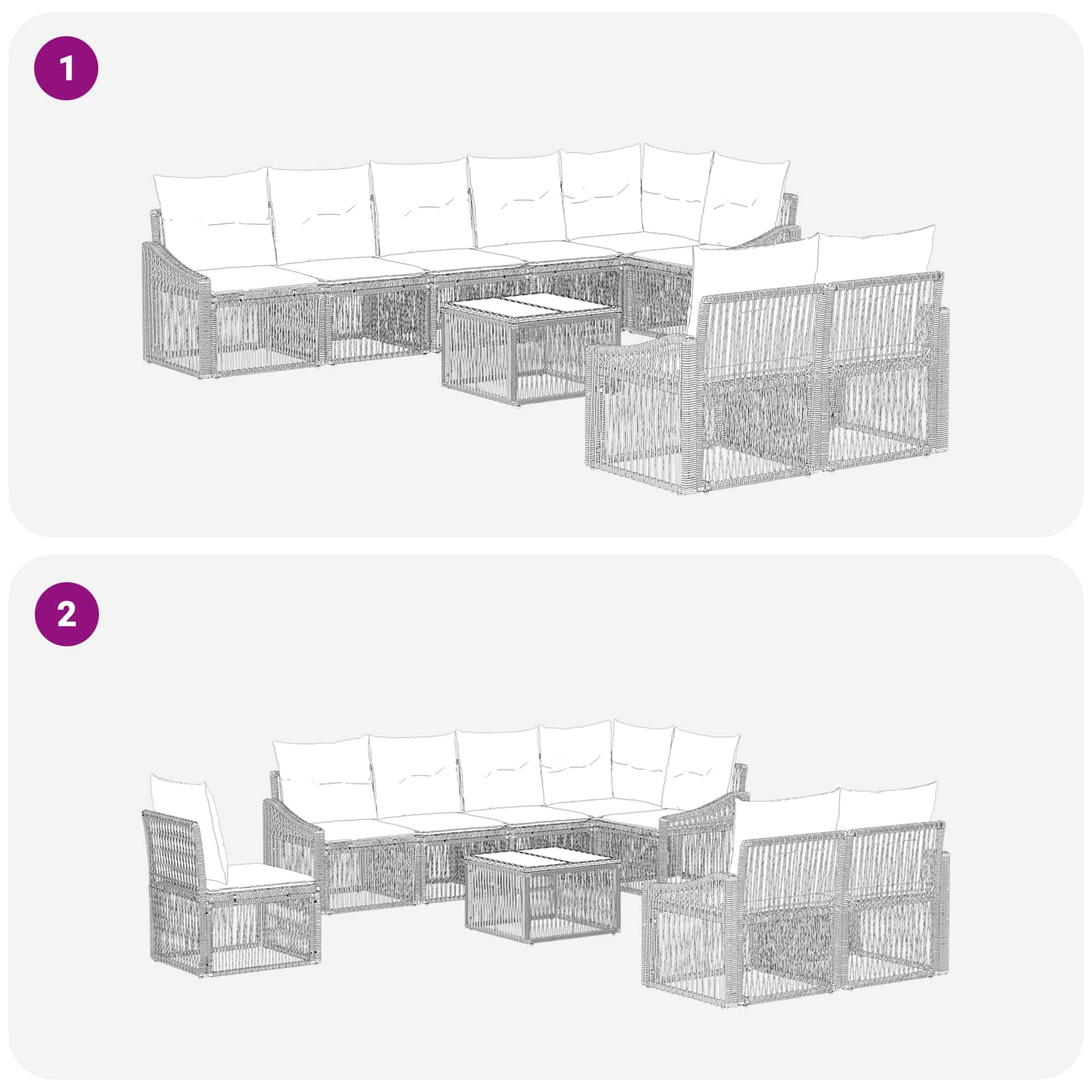 Tuinbankenset 9 pcs Grijs poly rattan – afbeelding 8