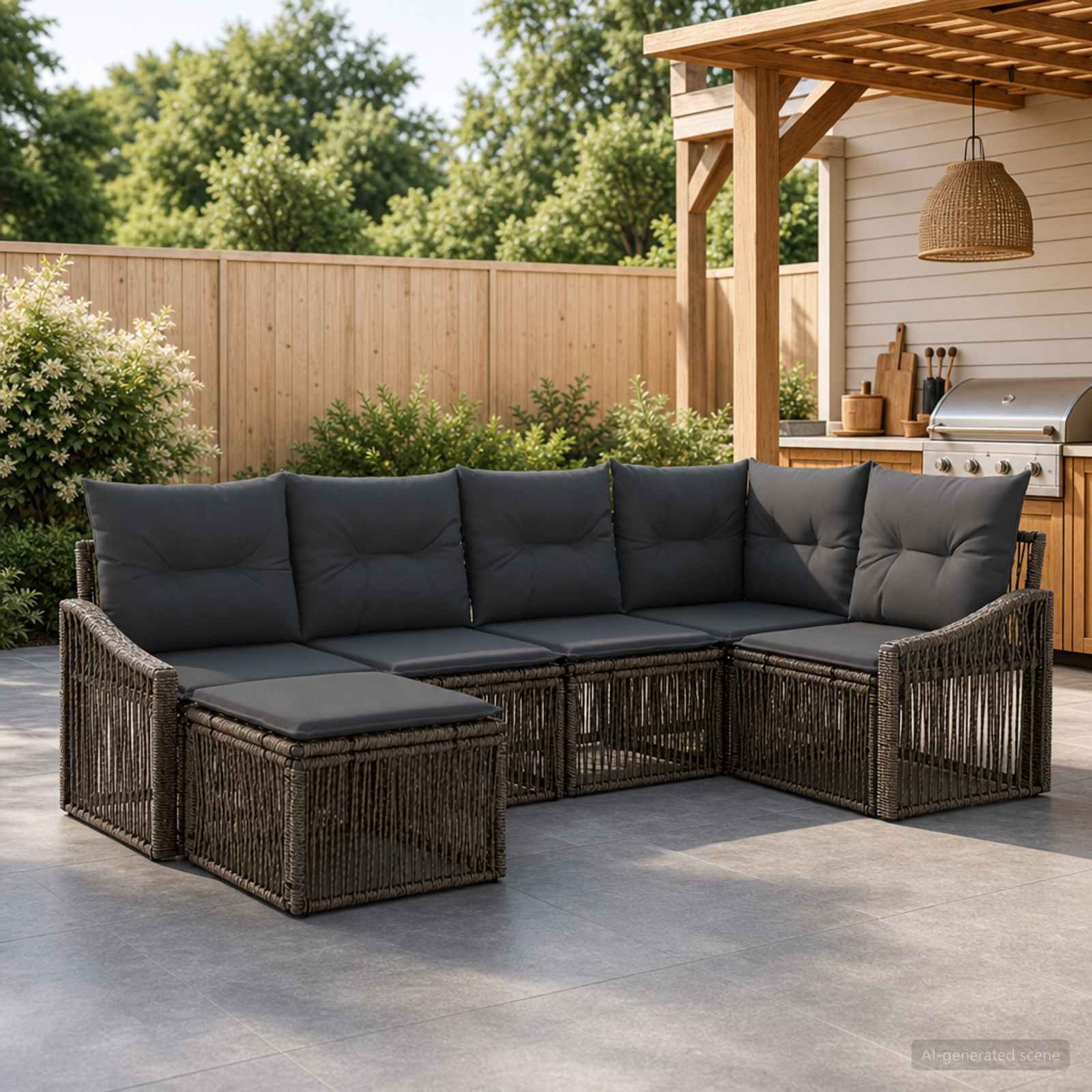 Tuinbankenset 6 pcs Grijs poly rattan – afbeelding 1
