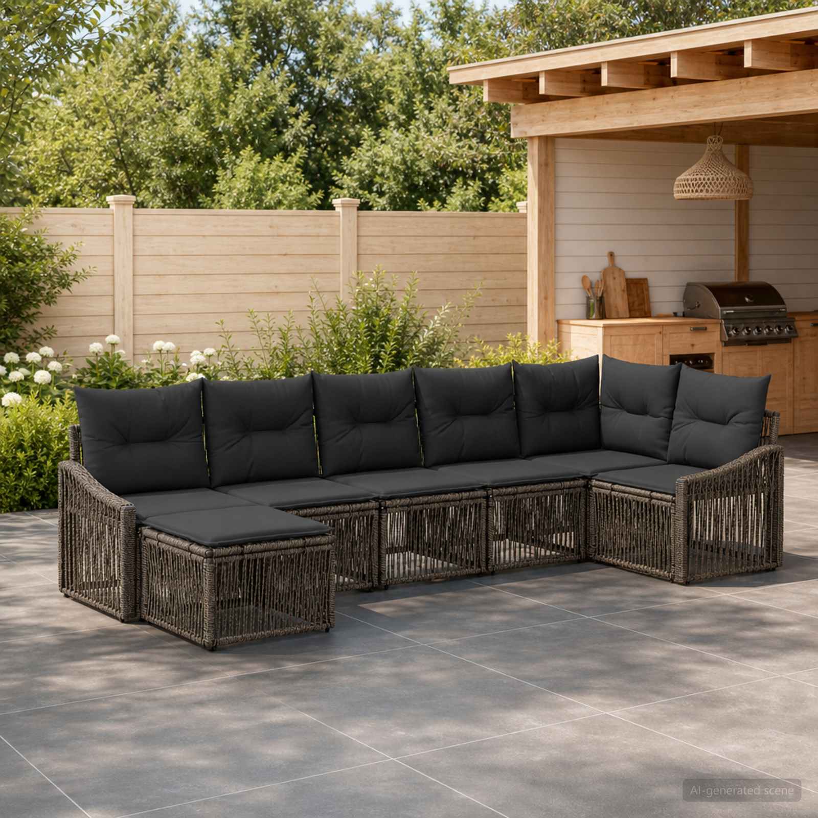 Tuinbankenset 7 pcs Grijs poly rattan – afbeelding 1