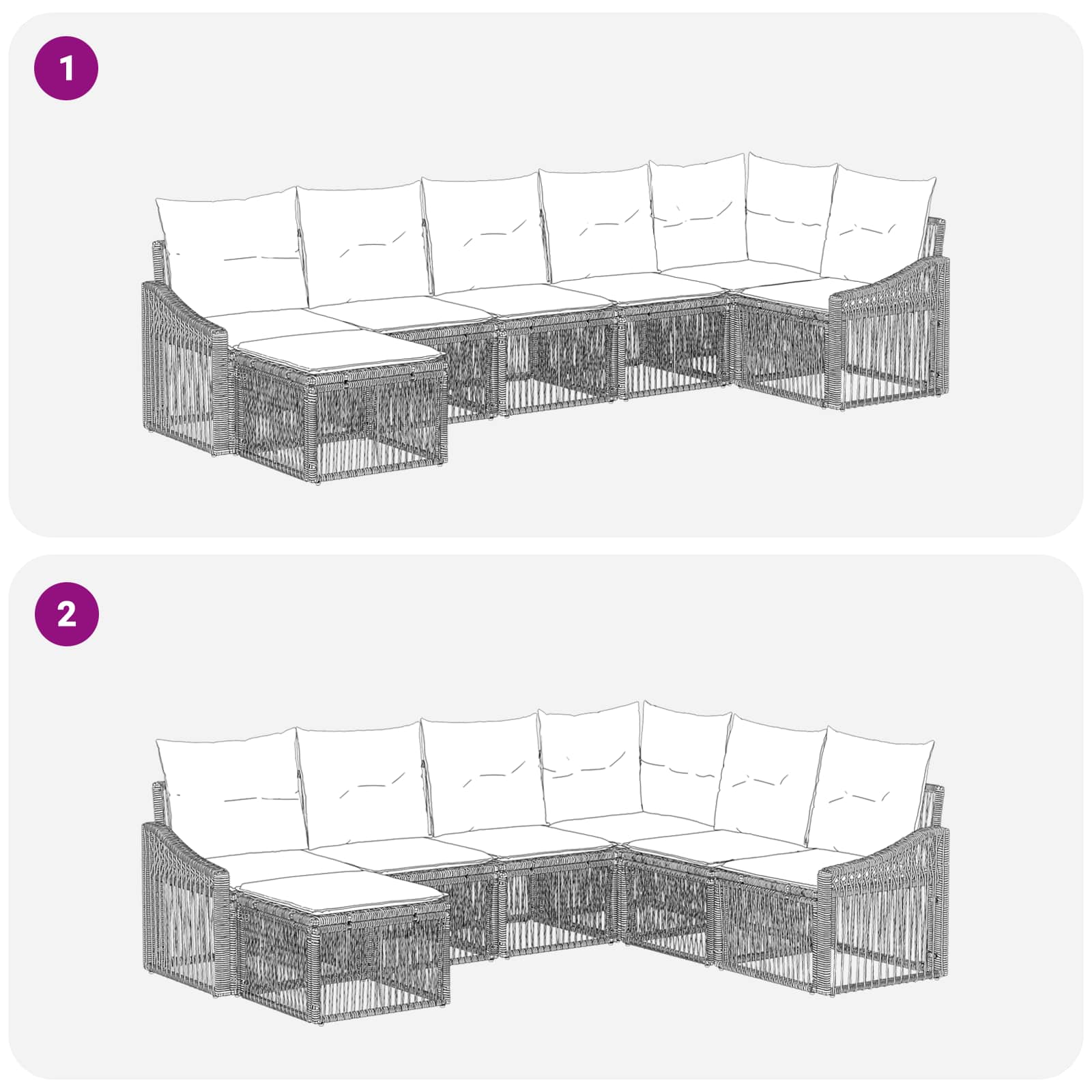 Tuinbankenset 7 pcs Grijs poly rattan – afbeelding 7