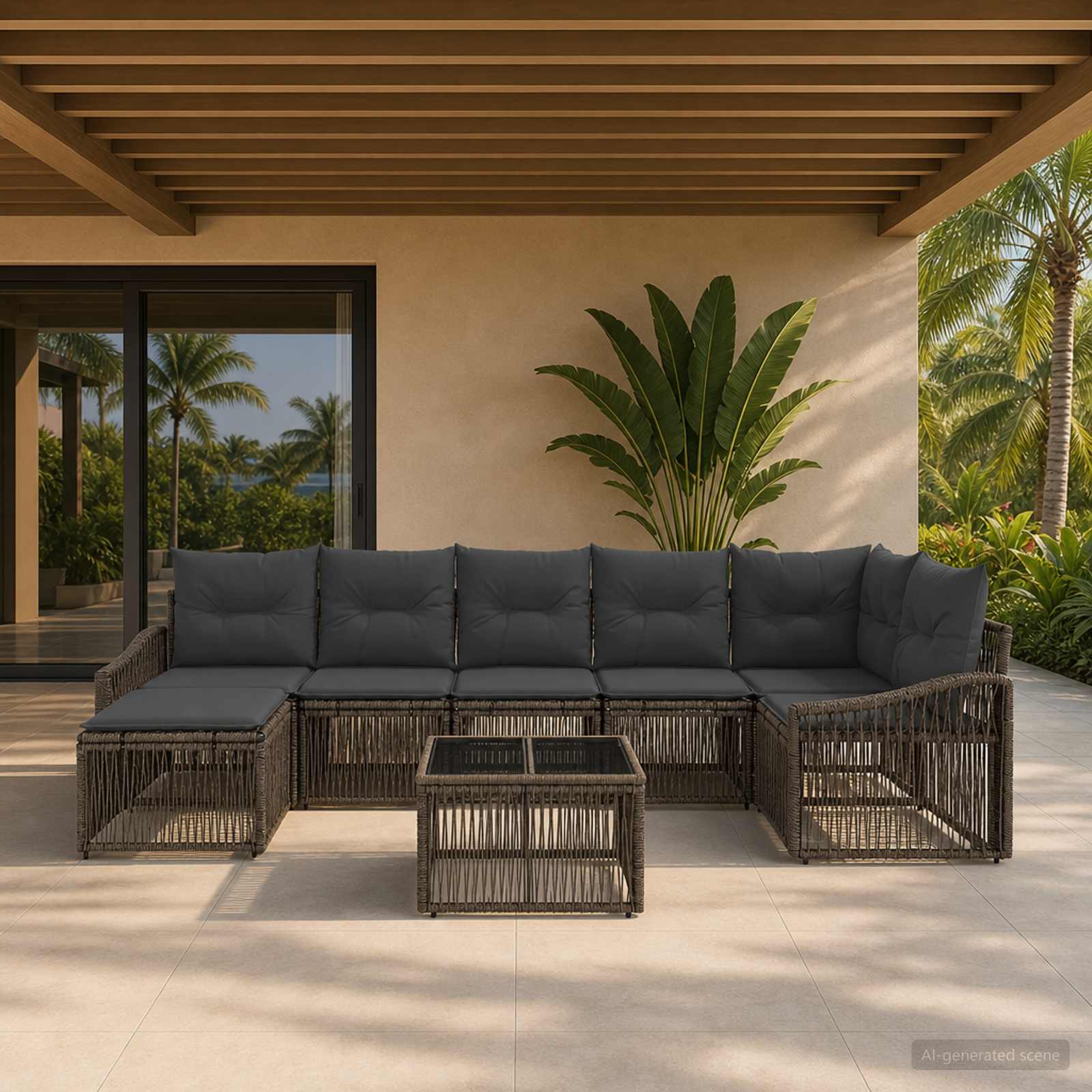 Tuinbankenset 8 pcs Grijs poly rattan – afbeelding 1