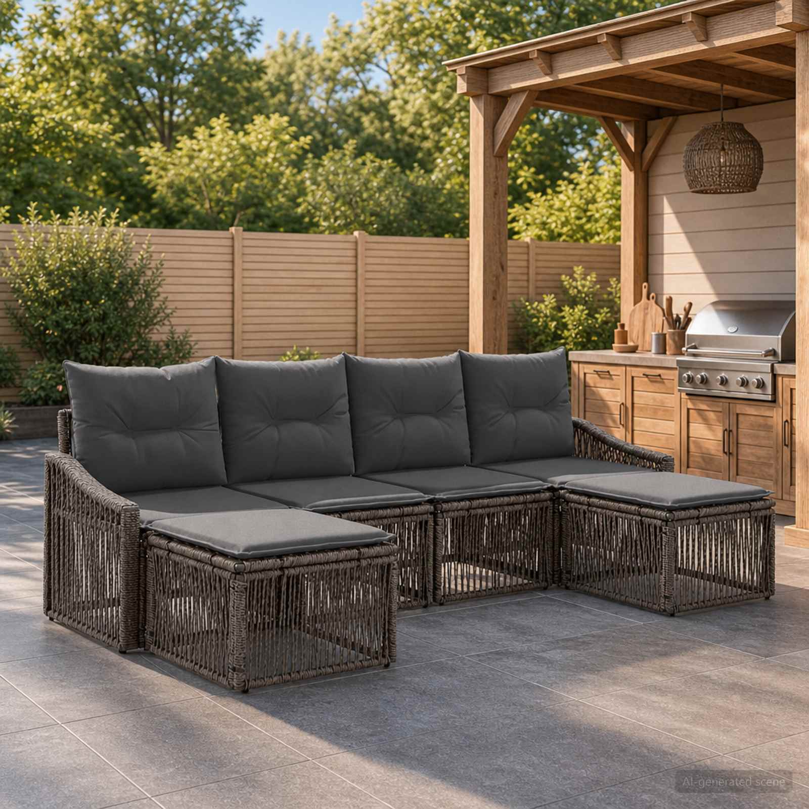 Tuinbankenset 6 pcs Grijs poly rattan – afbeelding 1