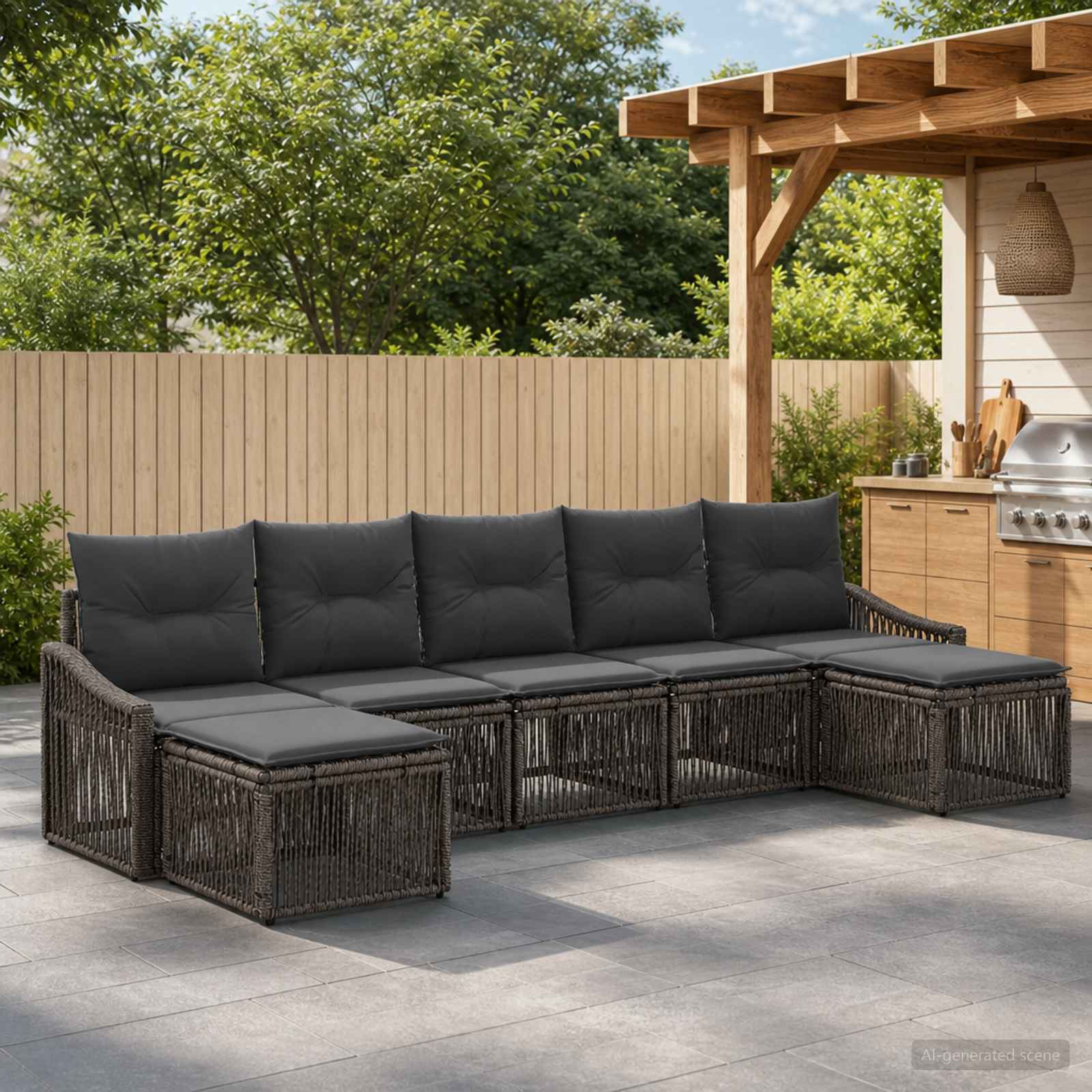 Tuinbankenset 7 pcs Grijs poly rattan – afbeelding 1