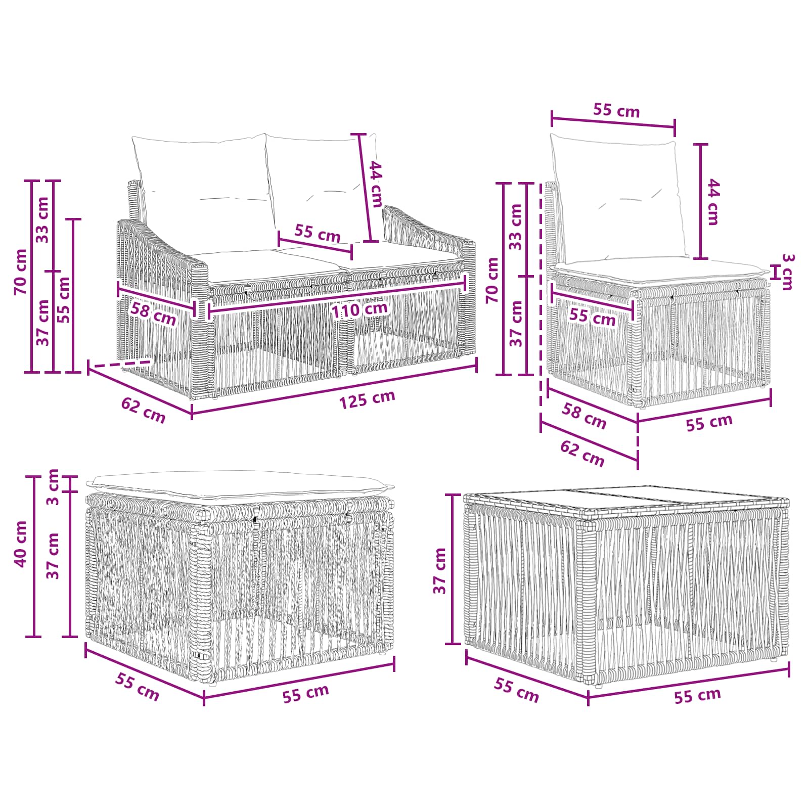 Tuinbankenset 8 pcs Grijs poly rattan – afbeelding 10