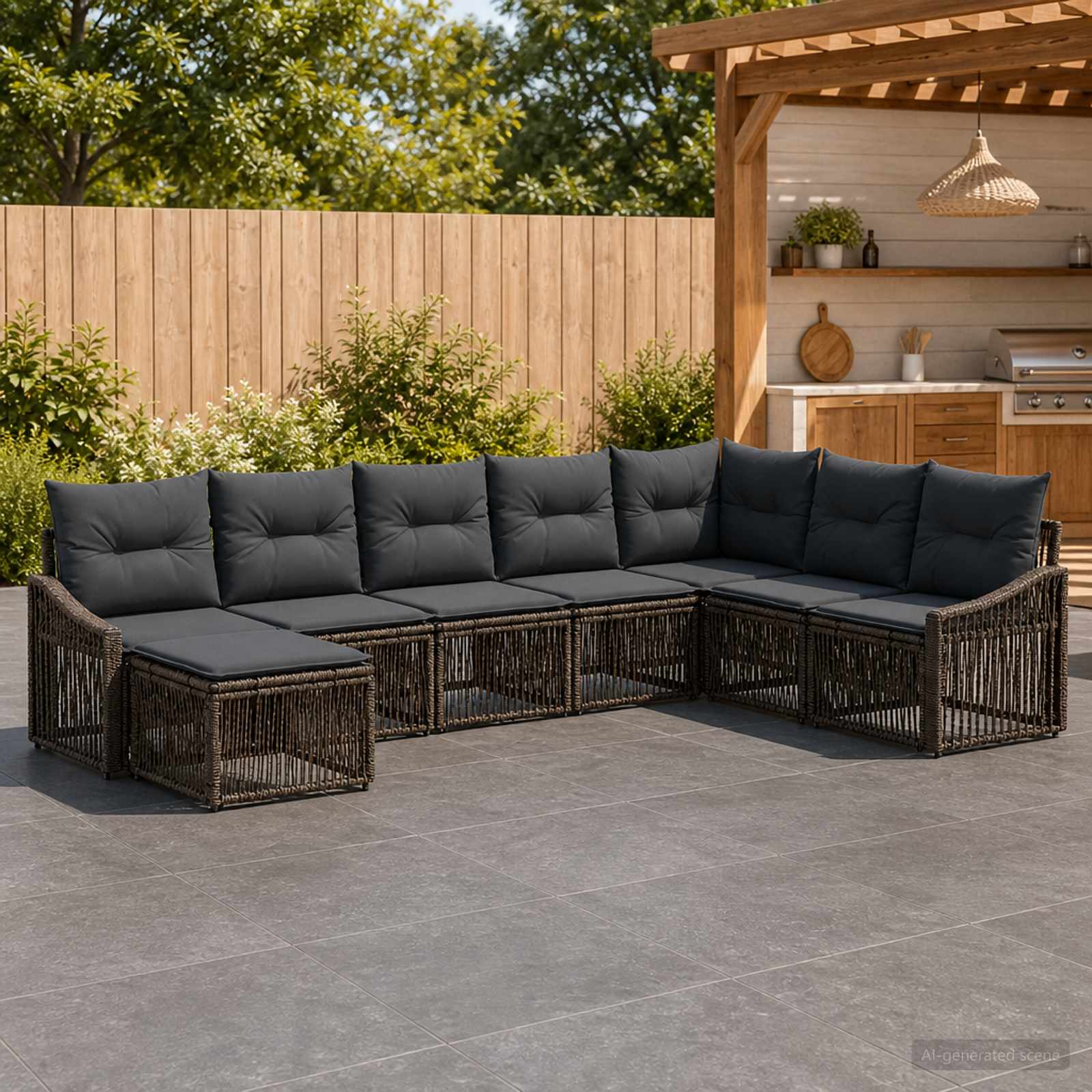 Tuinbankenset 8 pcs Grijs poly rattan – afbeelding 1