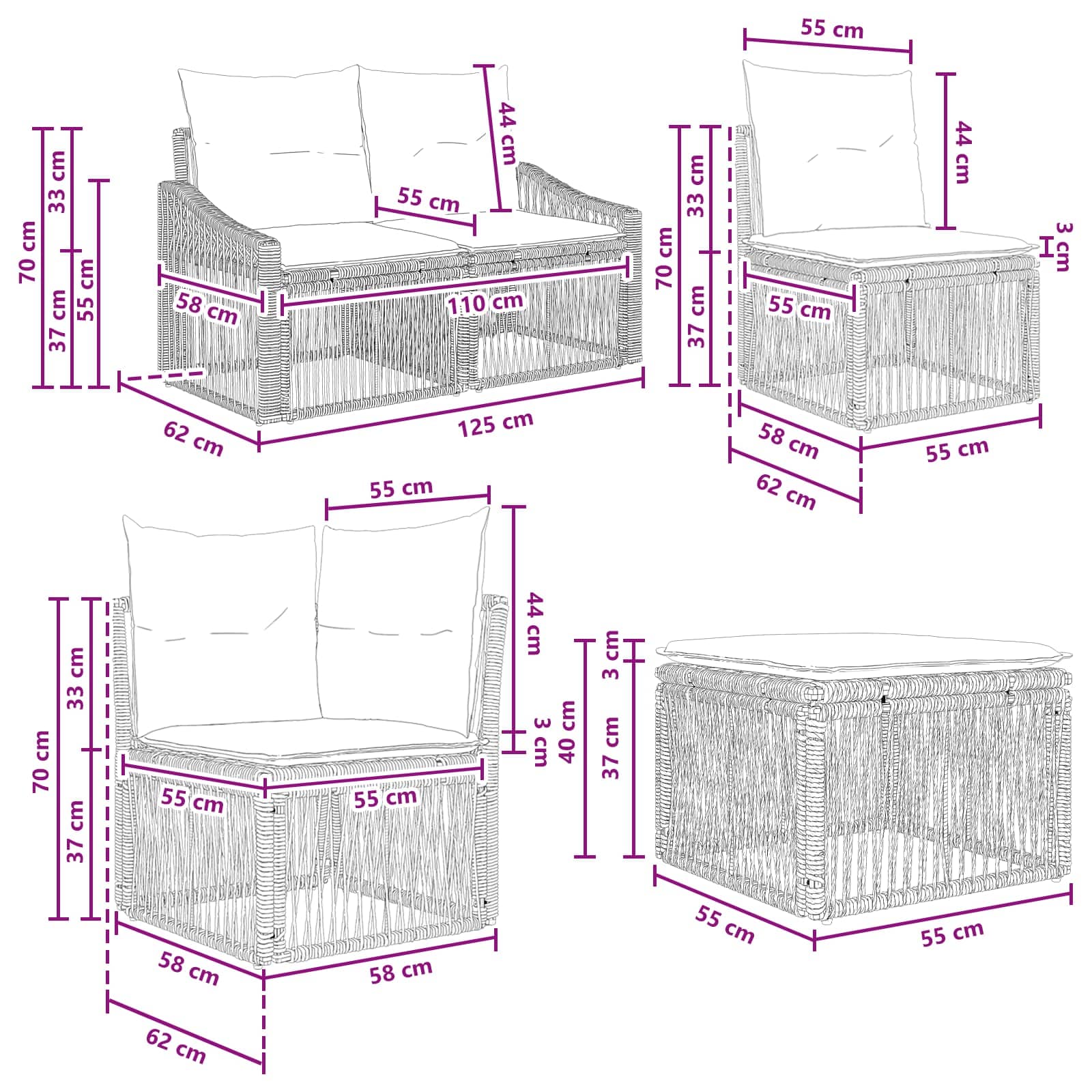 Tuinbankenset 8 pcs Grijs poly rattan – afbeelding 9