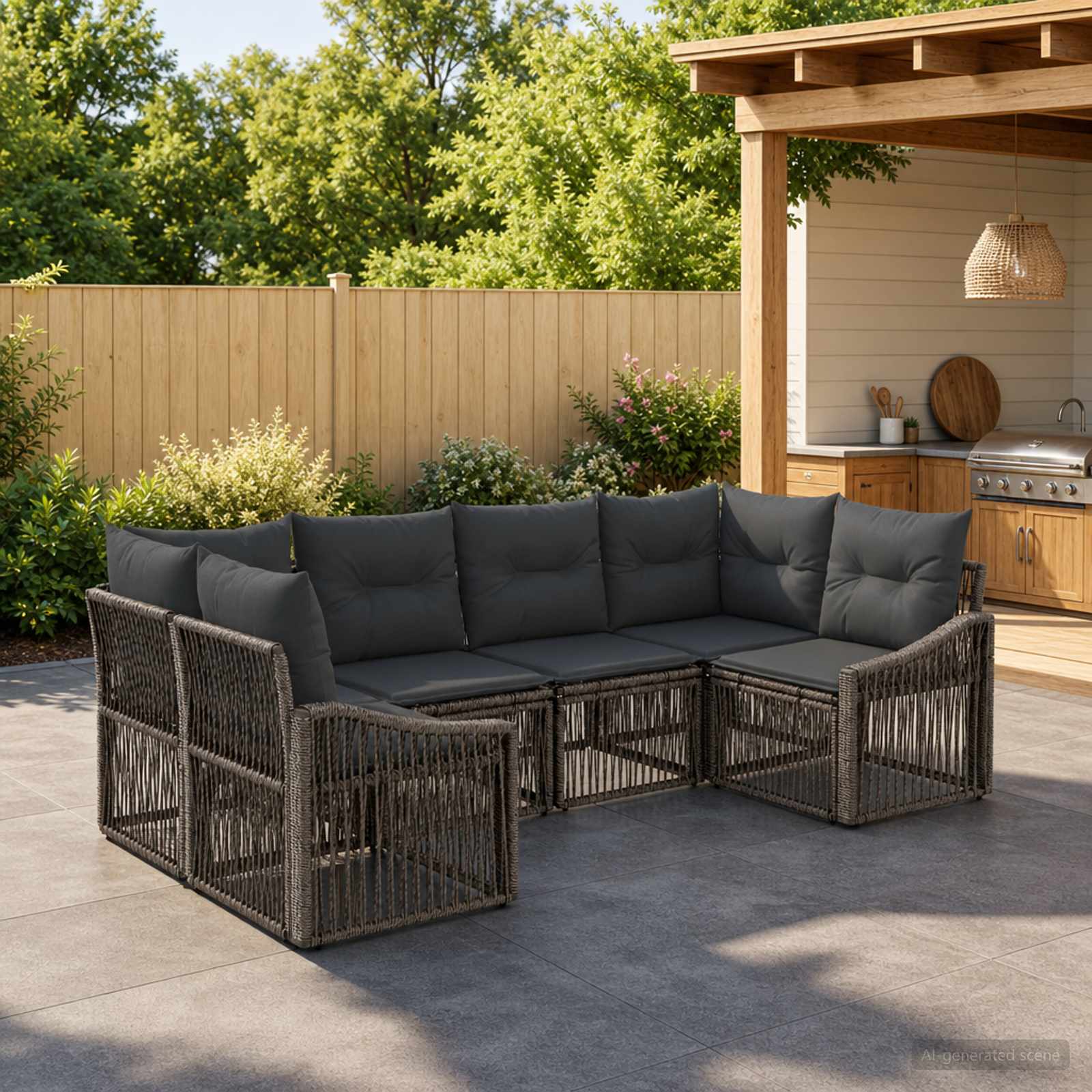Tuinbankenset 6 st 6-Aantal zitplaatsen Grijs poly rattan