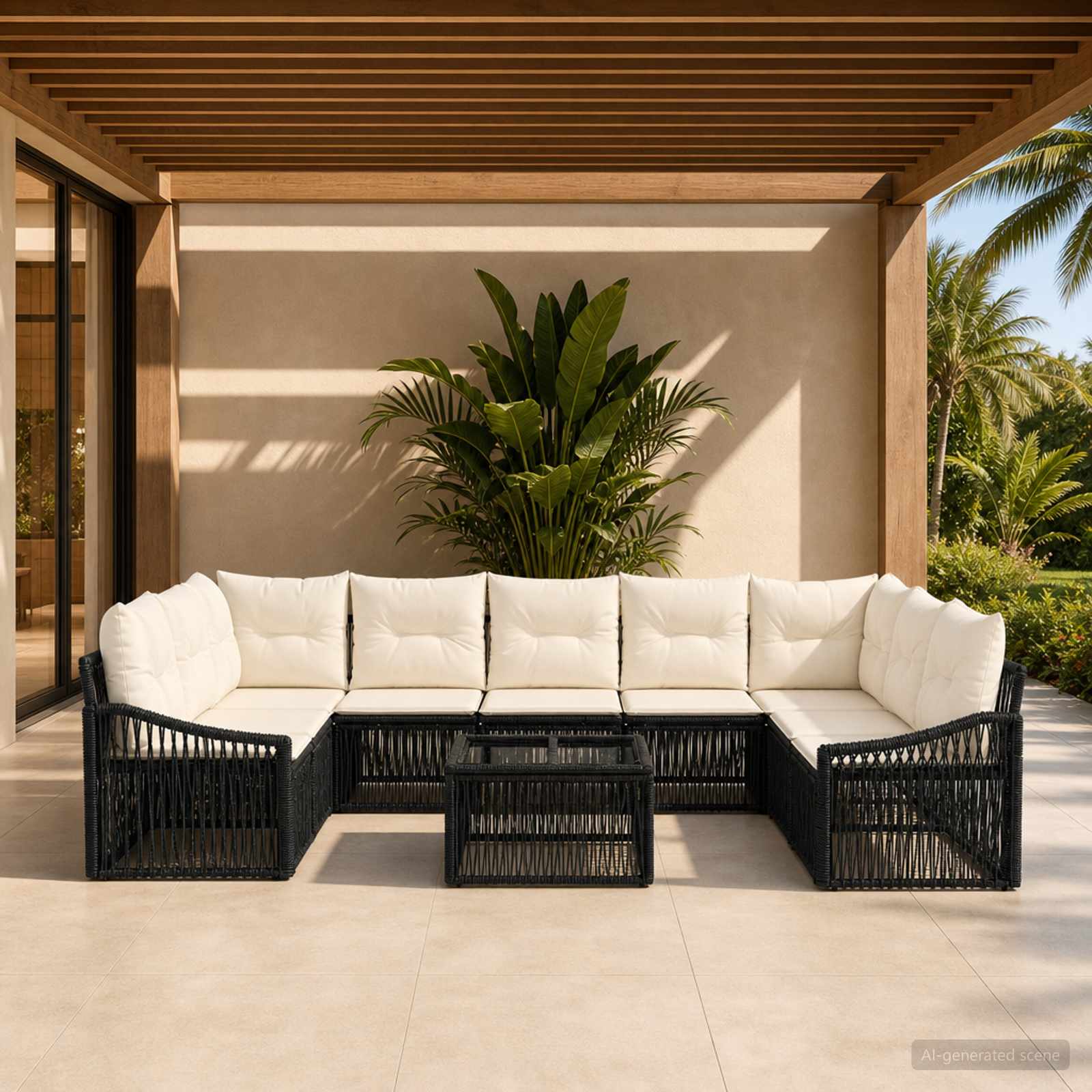Tuinbankenset 10 pcs Zwart poly rattan – afbeelding 1