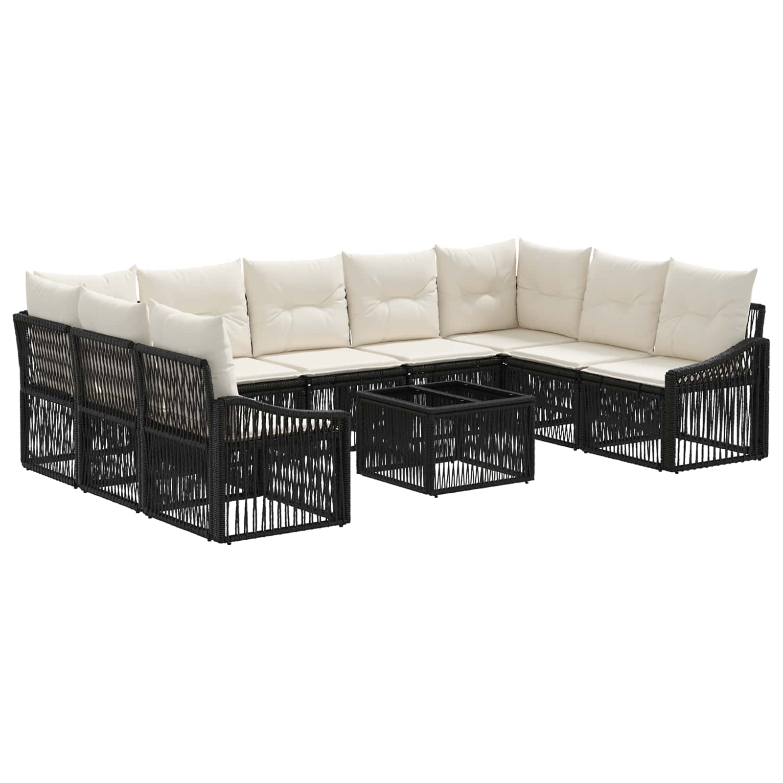 Tuinbankenset 10 pcs Zwart poly rattan – afbeelding 2