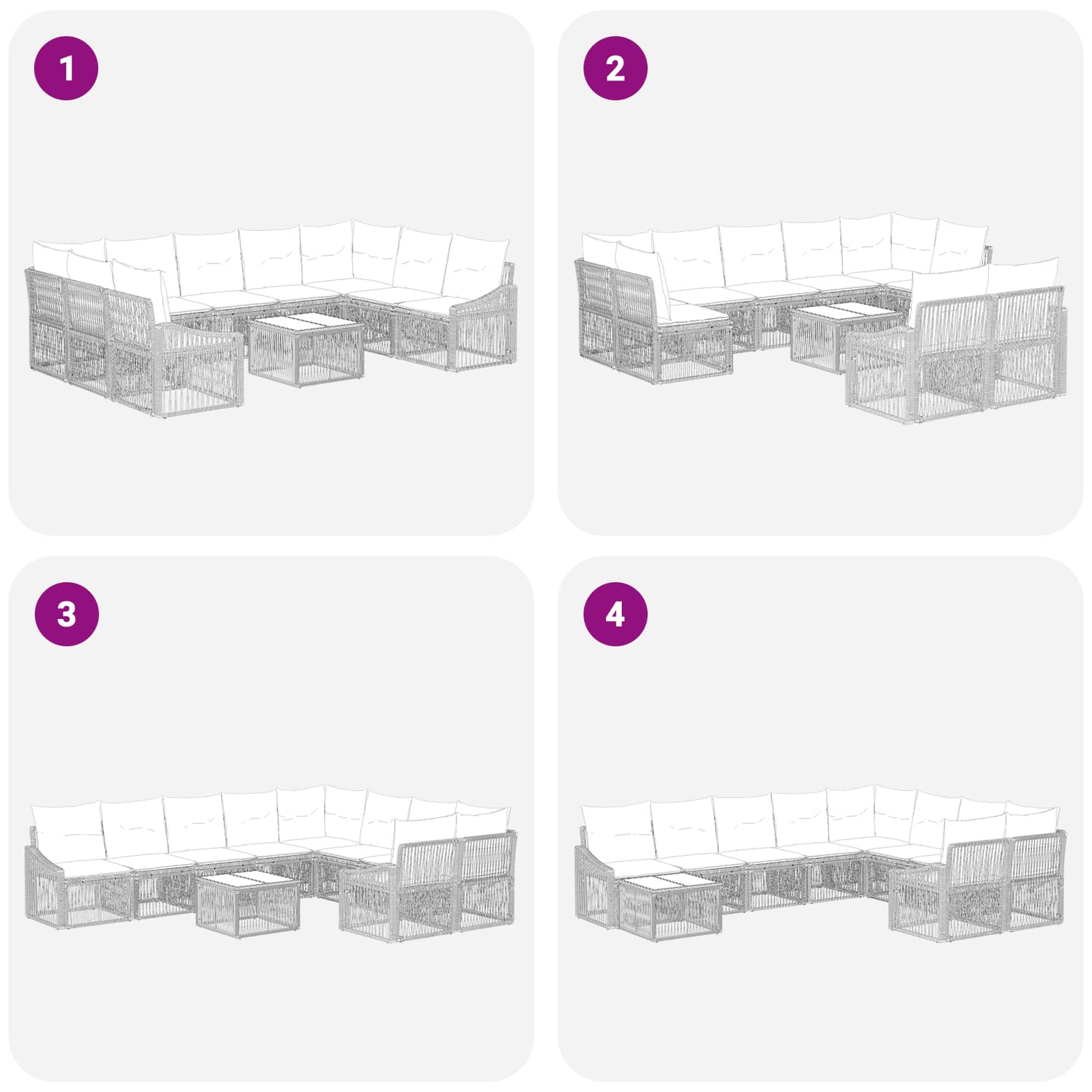 Tuinbankenset 10 pcs Grijs poly rattan – afbeelding 10
