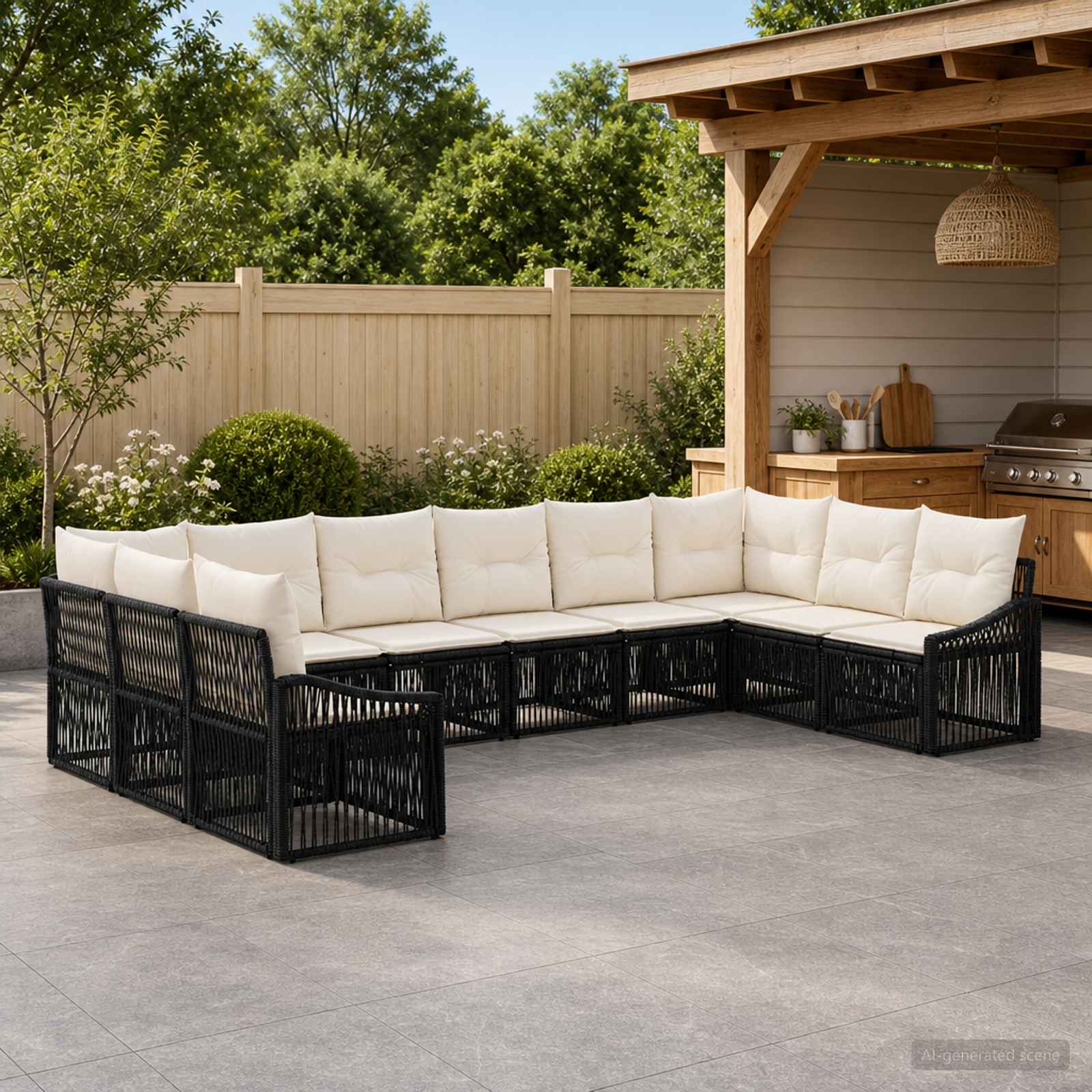 Tuinbankenset 10 pcs Zwart poly rattan