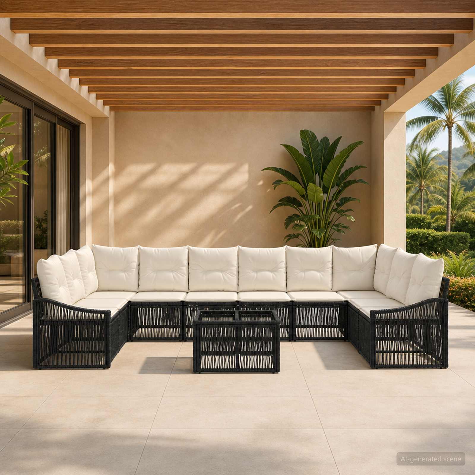 Tuinbankenset 11 pcs Zwart poly rattan