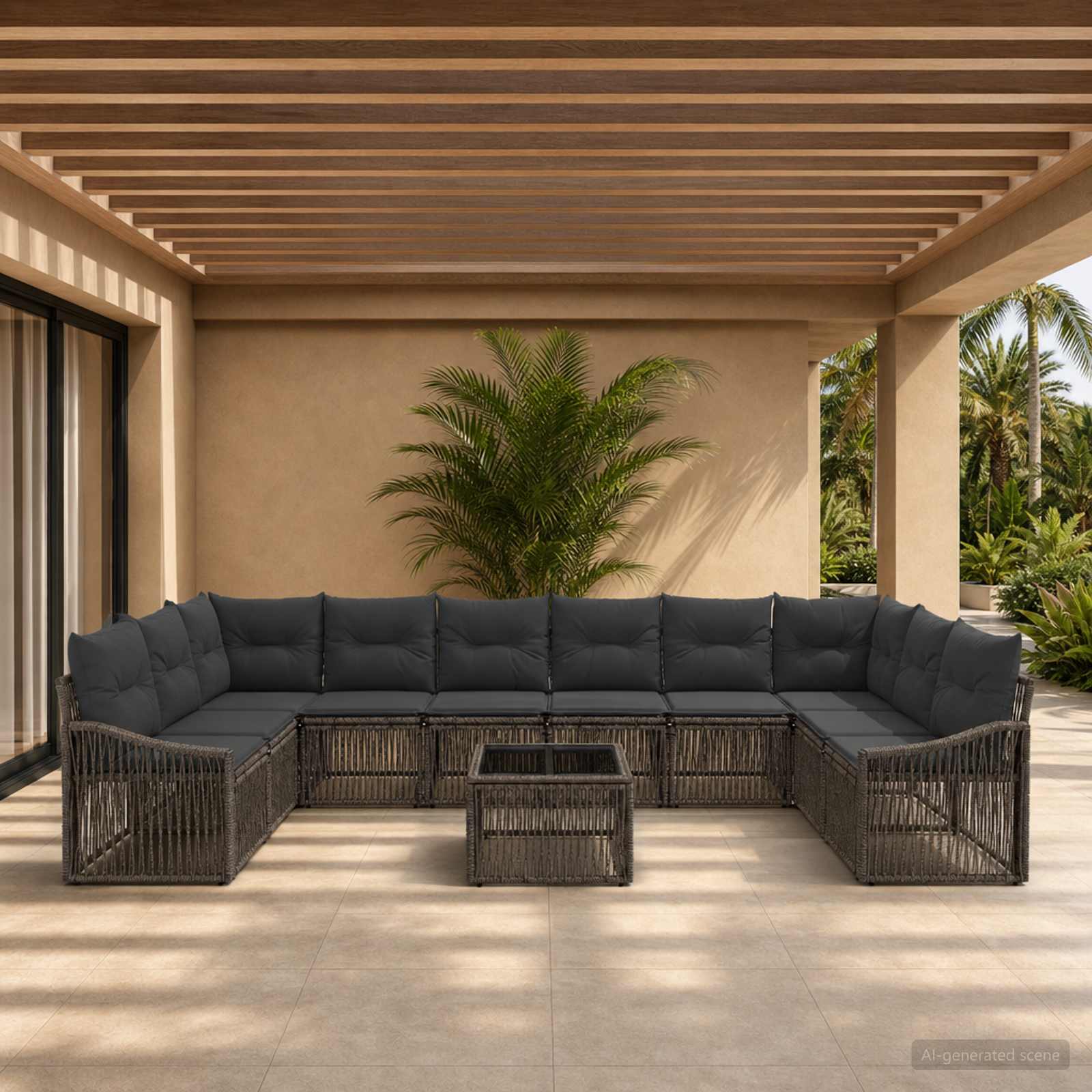 Tuinbankenset 11 pcs Grijs poly rattan – afbeelding 1