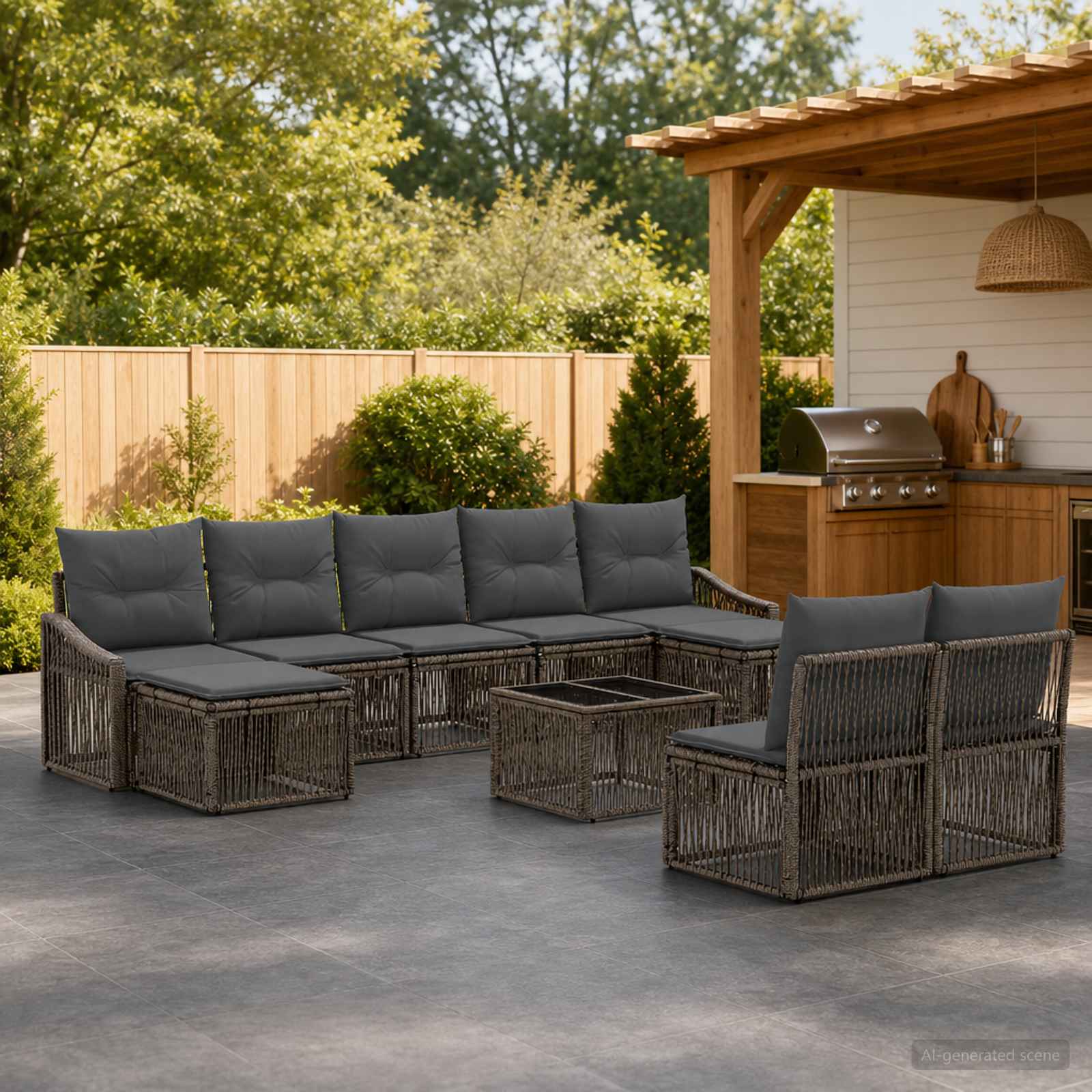 Tuinbankenset 10 pcs Grijs poly rattan – afbeelding 1