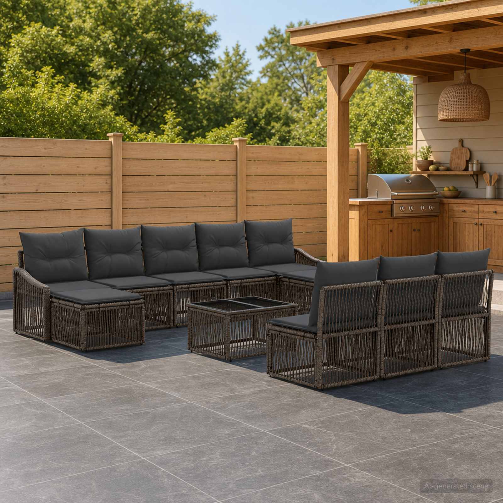 Tuinbankenset 11 pcs Grijs poly rattan – afbeelding 1