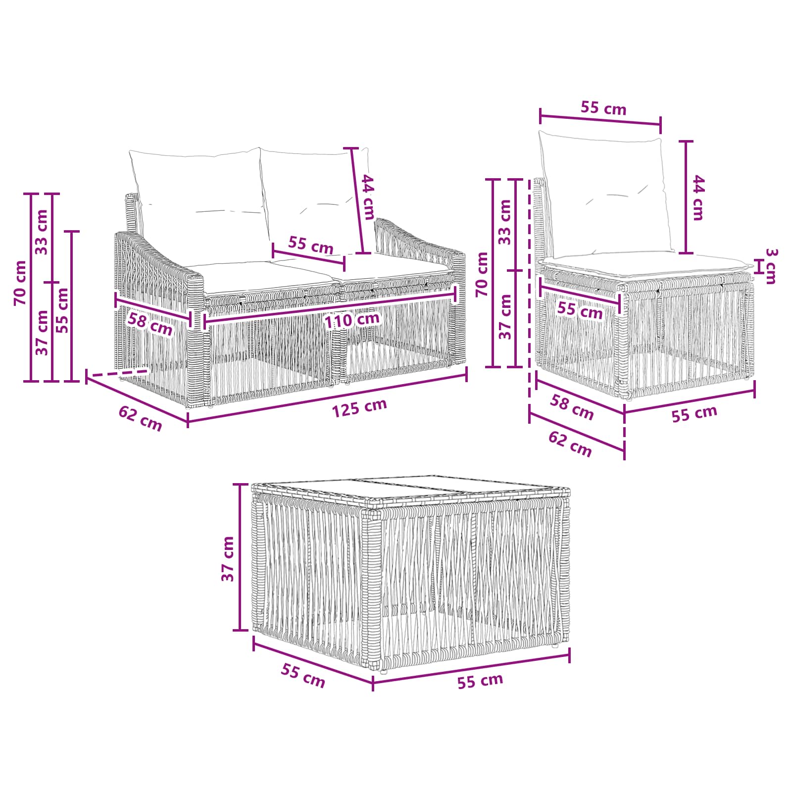 Tuinbankenset 10 pcs Grijs poly rattan – afbeelding 8