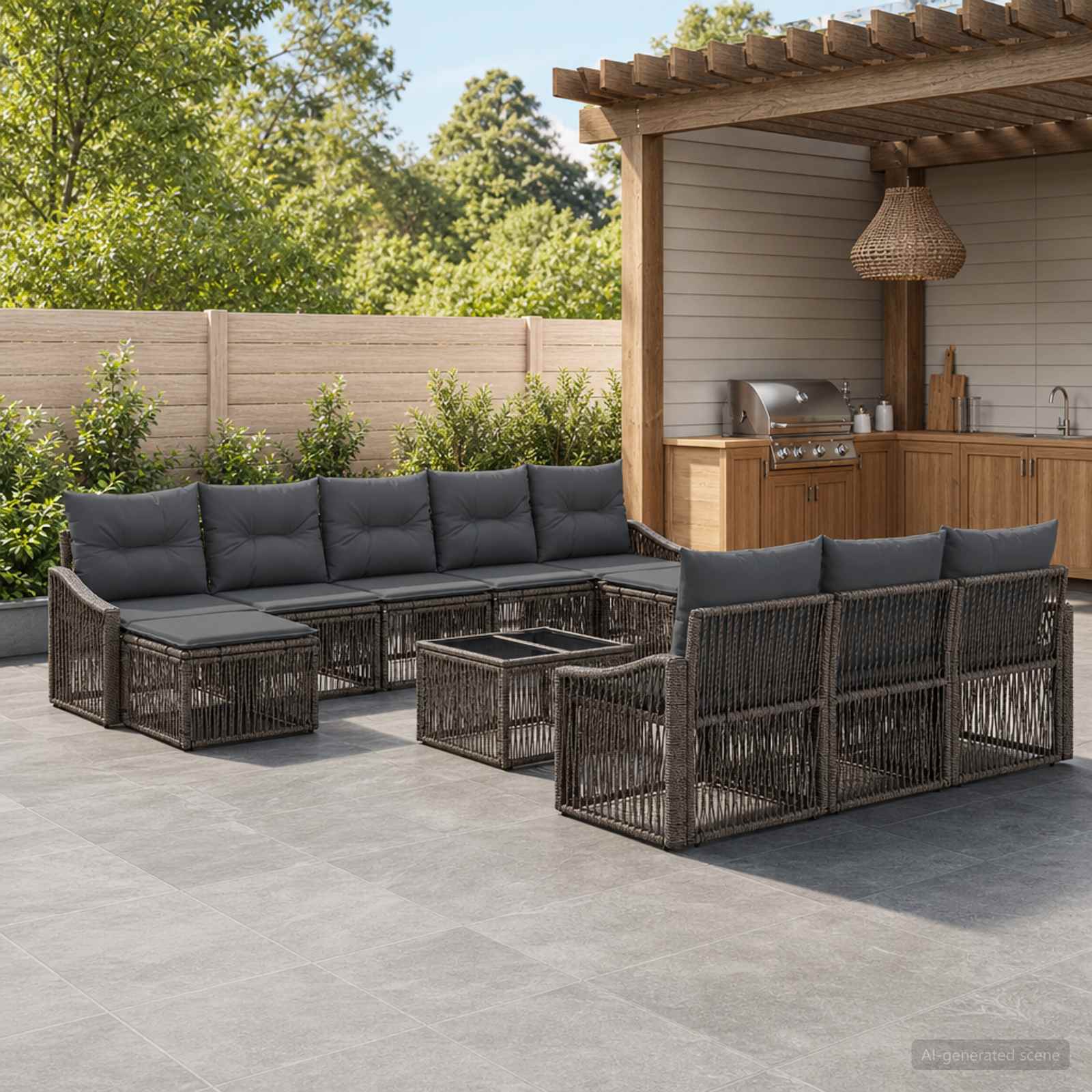 Tuinbankenset 11 pcs Grijs poly rattan – afbeelding 1