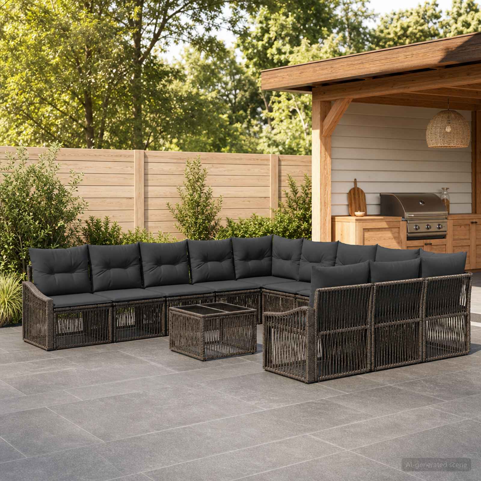 Tuinbankenset 12 pcs Grijs poly rattan – afbeelding 1
