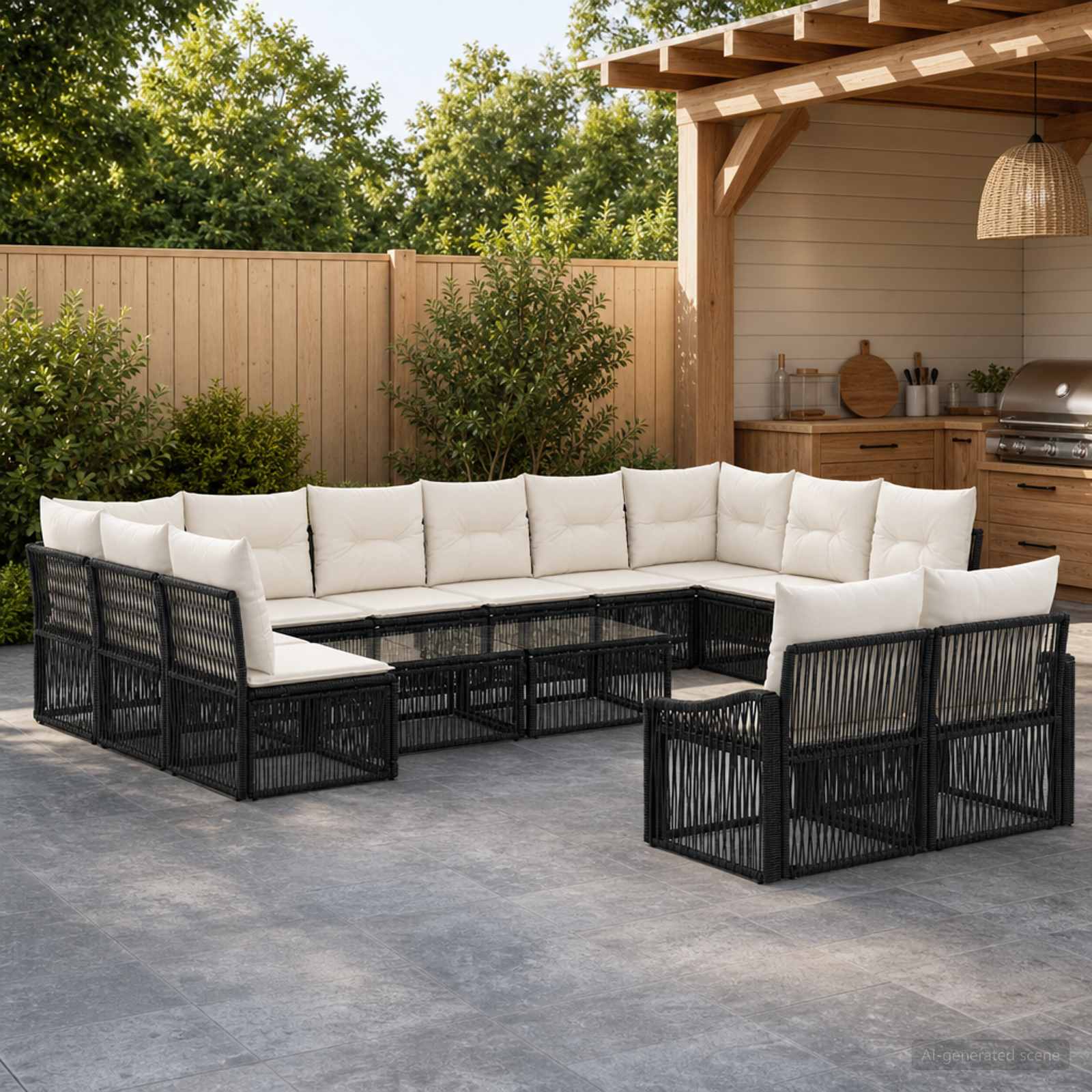 Tuinbankenset 12 pcs Zwart poly rattan – afbeelding 1