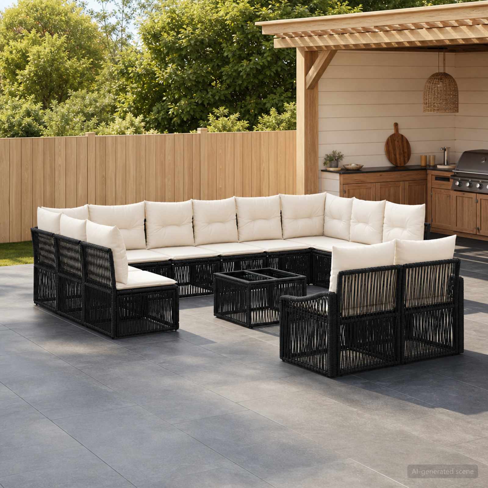 Tuinbankenset 13 pcs Zwart poly rattan – afbeelding 1